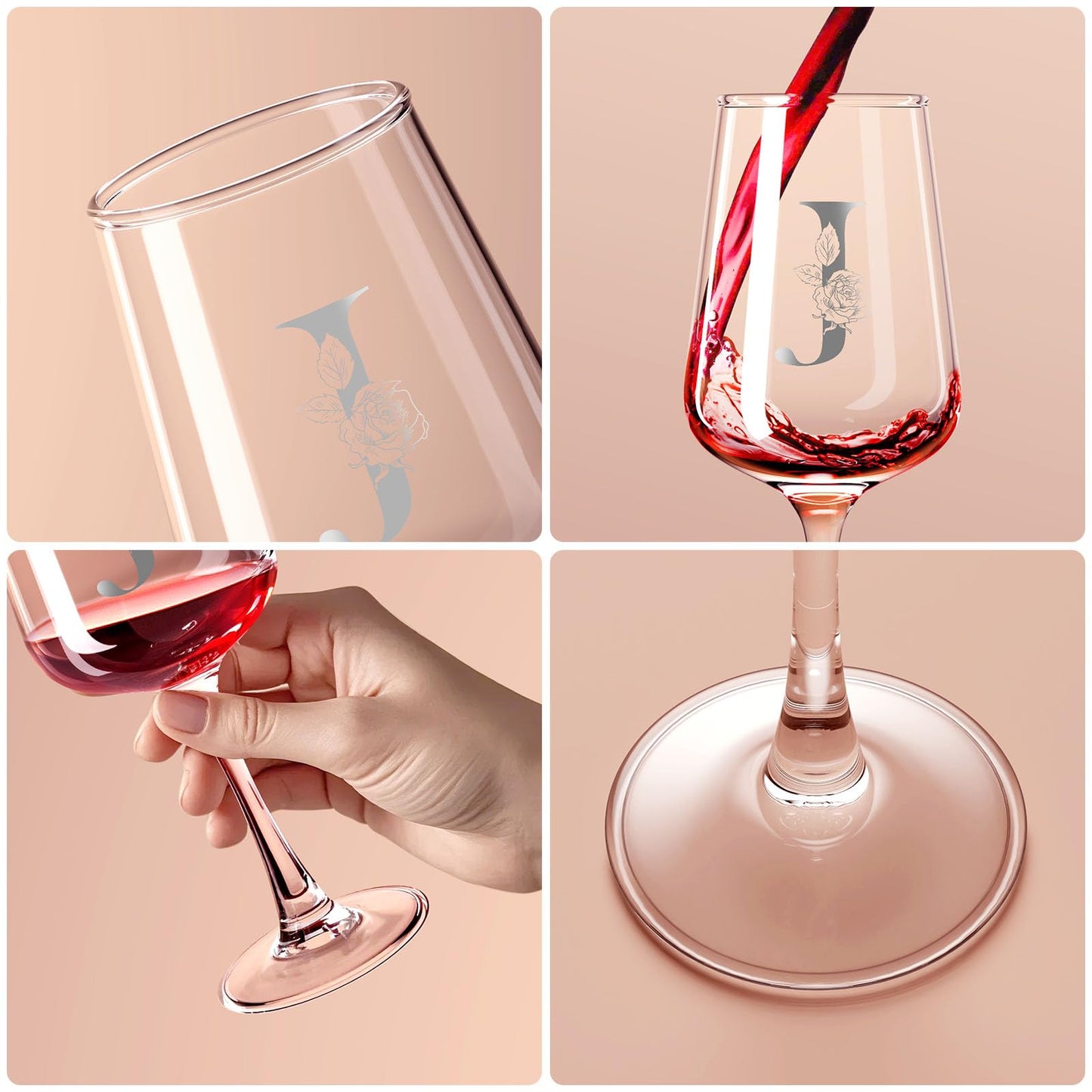Mothers Day Gifts for Mom Grandma Wife Daughter Her, Personalized Initial Wine Glasses Custom Gift, Birthday Gifts for Women Mom Wife Best Friend Sister (J)