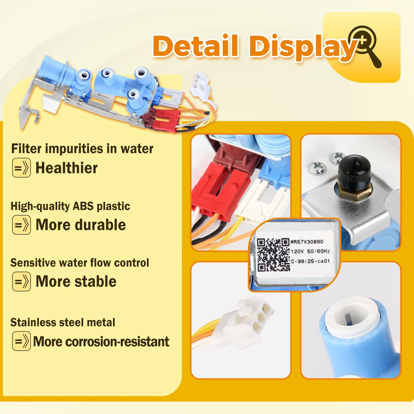 WR57X30890 Refrigerator Water Inlet Valve for GE Haier Hotpoint, Replacement Part WR57X26569 WR57X30891 4960186 AP6891693 PS12727426 EAP12727426
