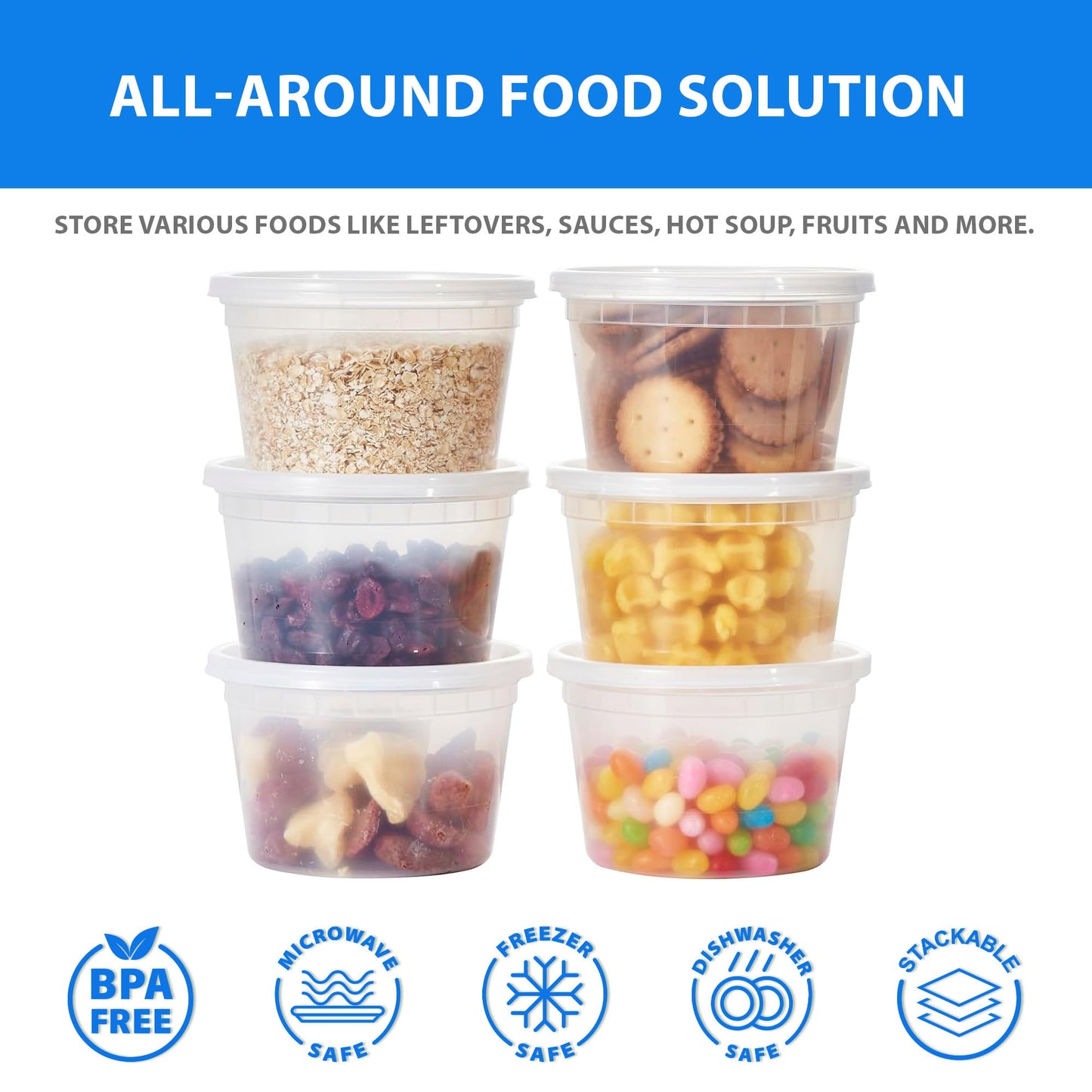 APSIC Plastic Deli Containers with Lids, 24 Sets 64oz Leakproof Soup Storage Containers for Family Soup & Leftovers, Round Meal Prep Cups, BPA Free, Microwave/Freezer/Dishwasher Safe