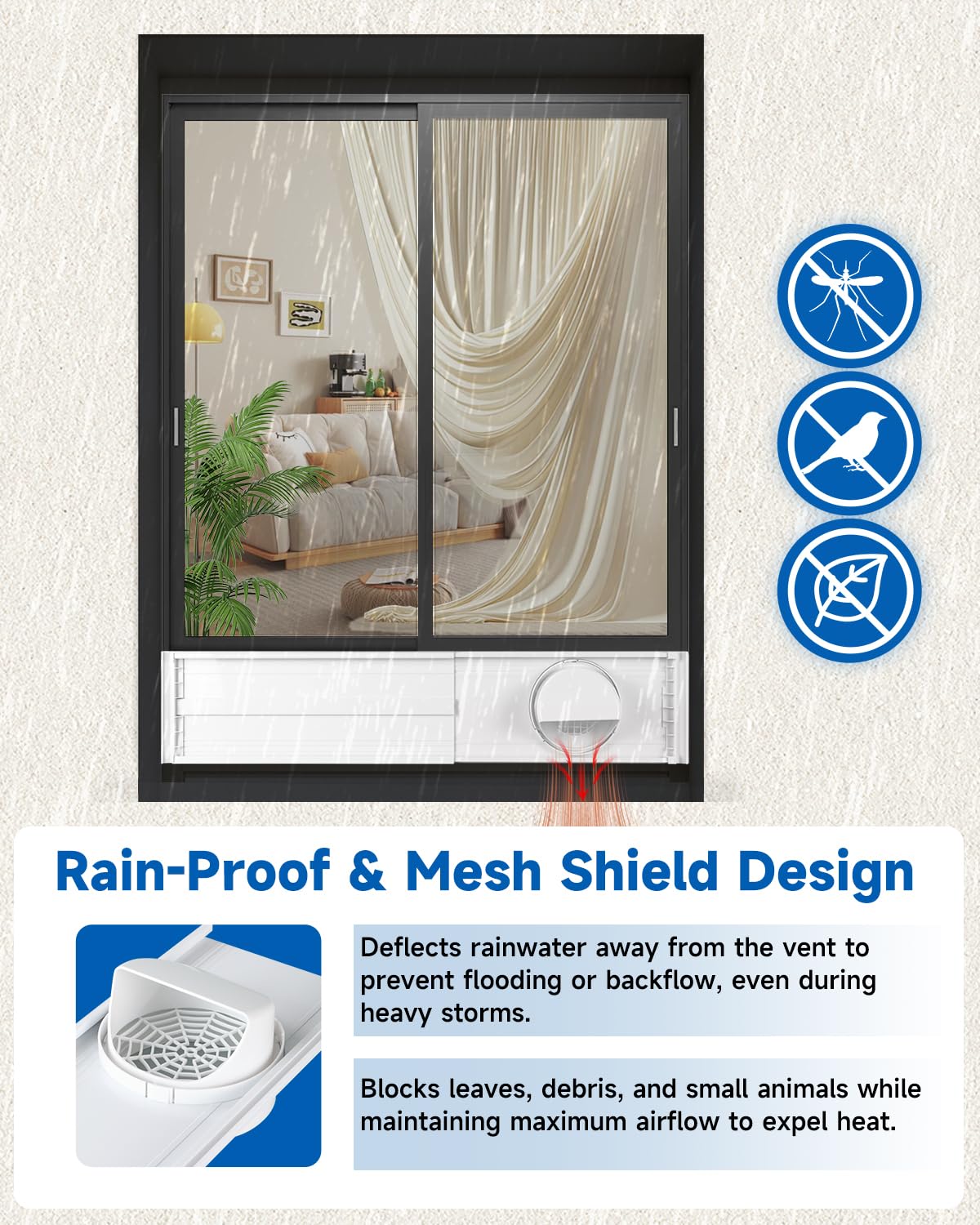 2026 Upgraded Portable Air Conditioner Window Kit with Exhaust Hose, Universal 4.0/5.1/5.9 Inch Seamless Window Vent Kit for AC & Dryer, 17" to 60" Adjustable Window Seal kit with Rain Guard & Mesh
