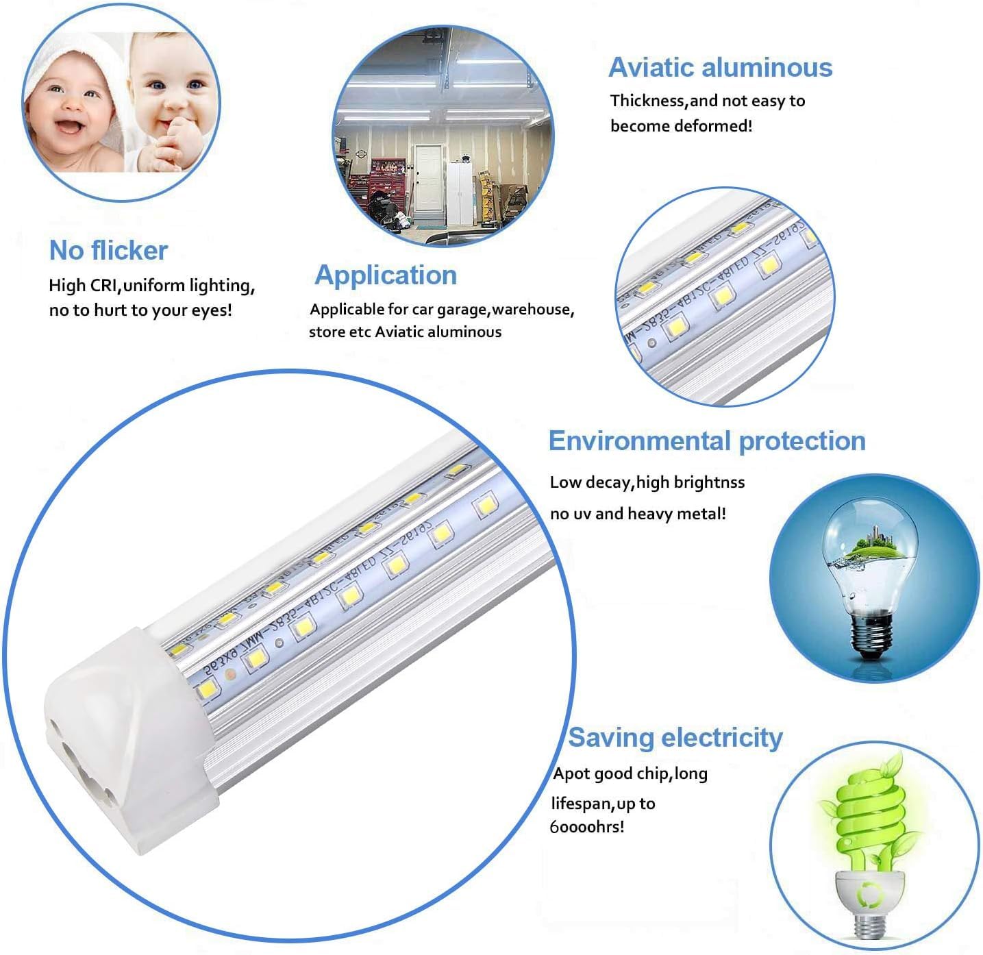 10Pack 4FT LED Shop Light - 50W 8000LM 6500K Linkable Clear Cover T8 LED Tube Light for Workshop, Warehouse, Basement - Plug and Play