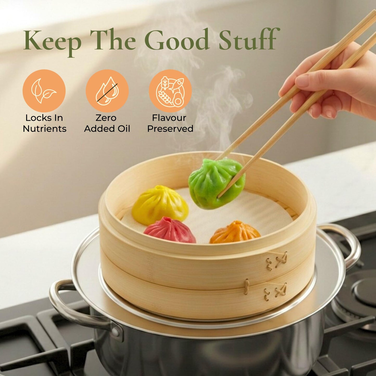 HAPPI STUDIO Bamboo Steamer Basket Set - 10 Inch Large Dumpling 2 Tier for Pots - Asian Cooking Dim Sum Bao Buns Momo Rice - Natural Chinese Steam Baskets Kit with Stainless Steel Ring (10-inch Extra Deep Bamboo Steamer w/ Ring)