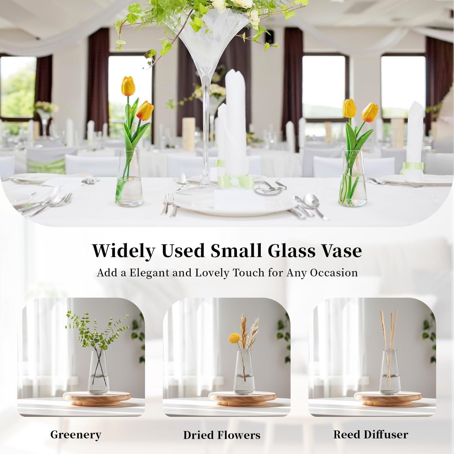 Glasseam Clear Flower Vases for Centerpieces: Modern Glass Vase Set of 24 for Wedding Party Centerpiece Home Table Decor 5.5In Small Bud Vases for Flowers Rose Tulip Stems