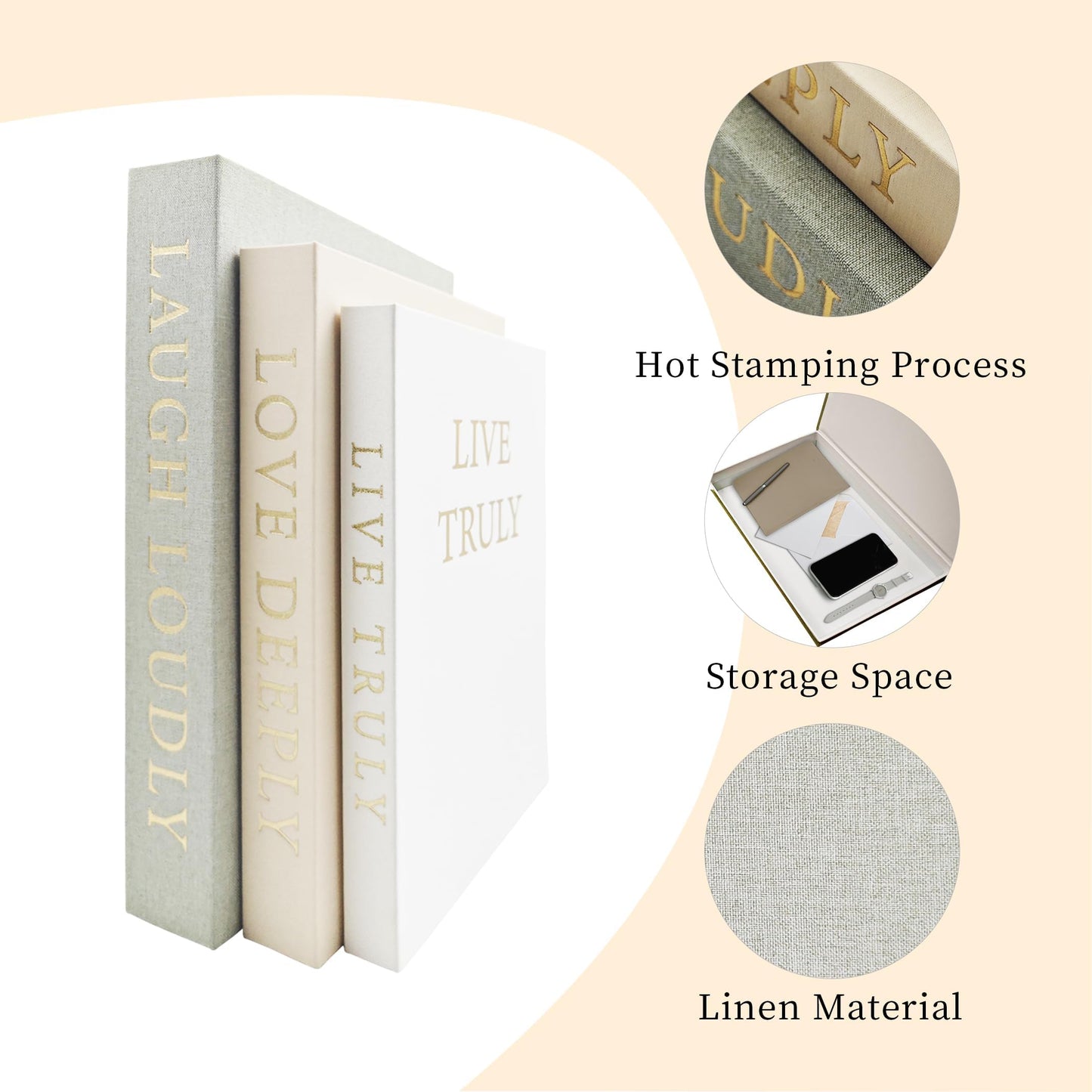 YKANYN Aesthetic Decorative Books, Set of 3 Linen Fake Book Boxes, Faux Book Decor for Coffee Table, Bookshelf, Entryway Tables