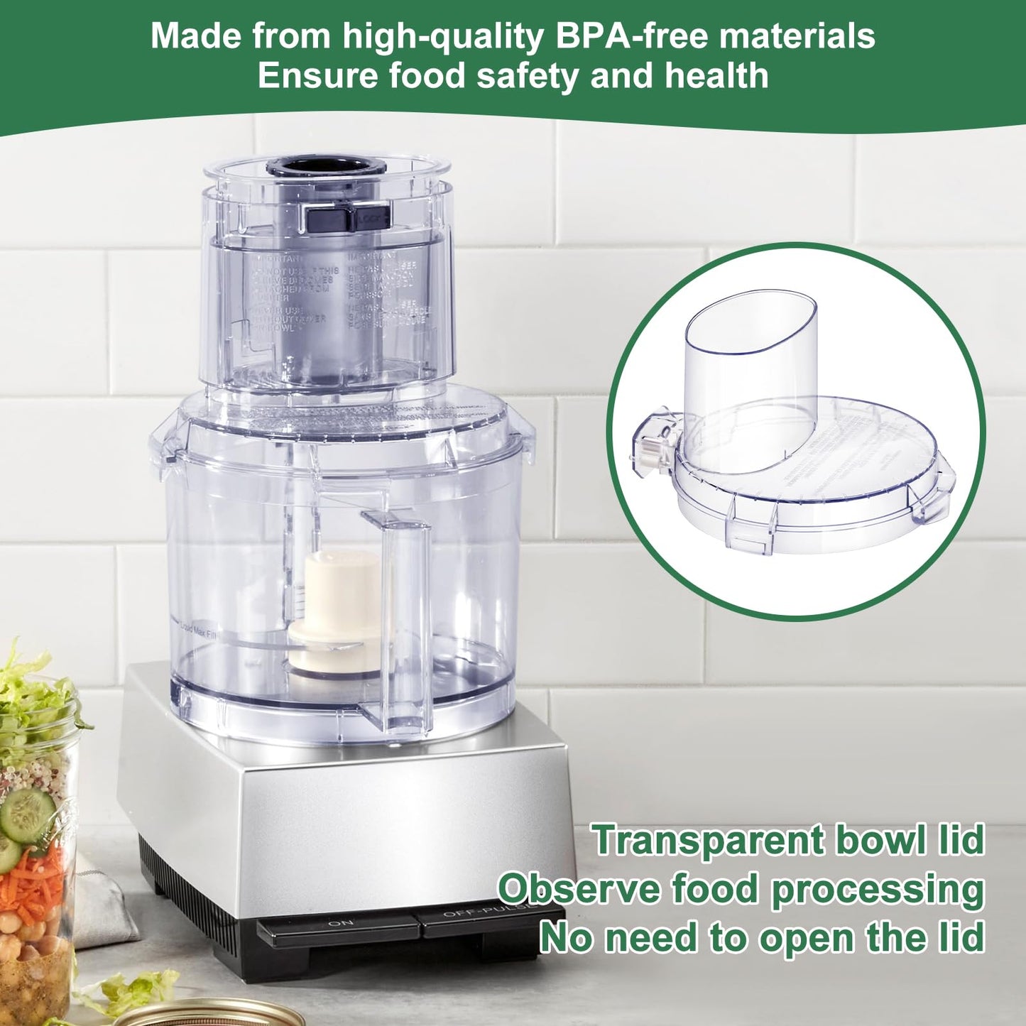 4 Locking Tabs DLC-117BGTXT-1 Food Processor Work Bowl Cover 7-Cup Compatible with Cuisinart DLC-10 Series, Fits Work Bowl FP-631AGTXT-1 Top with 4 Tabs