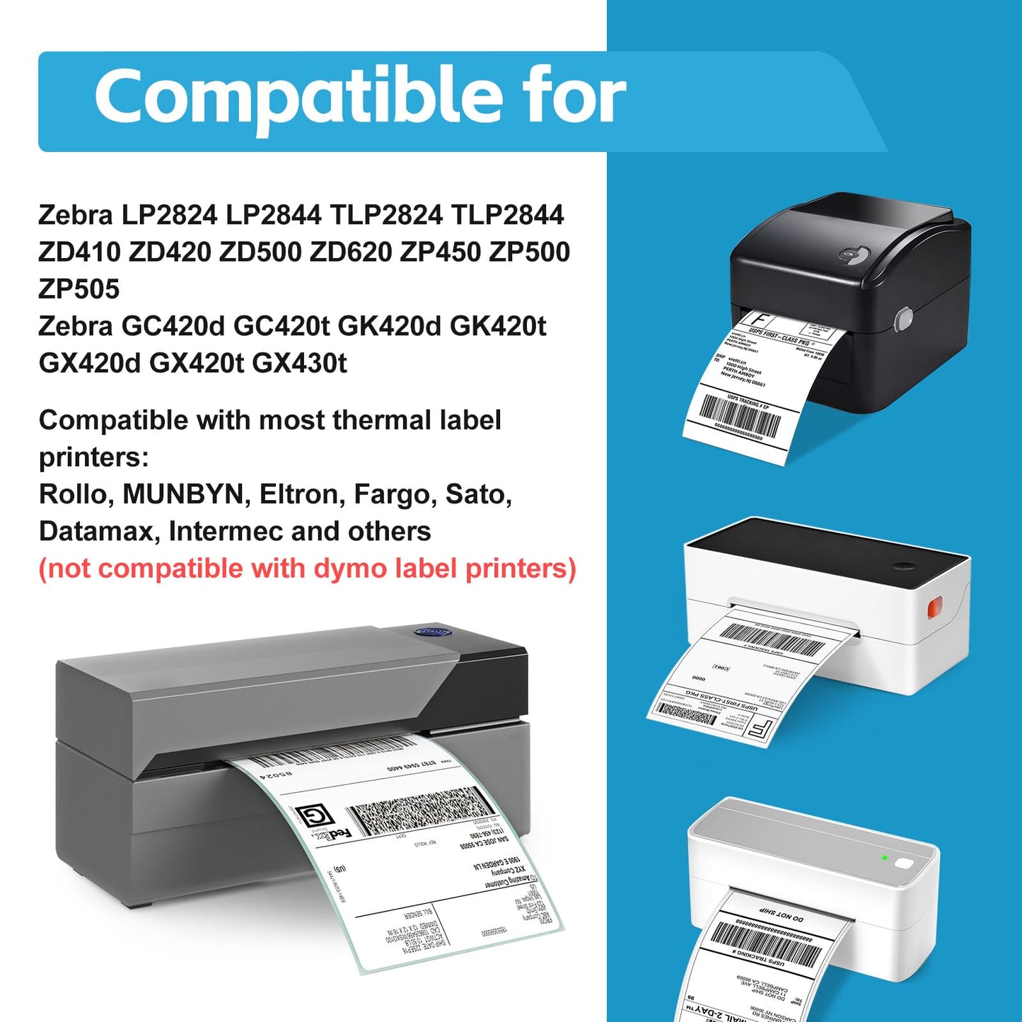 NineLeaf 4 Rolls 4"x 6" Direct Thermal Printing Blank Paper Shipping Labels Compatible for Zebra TLP-2844 ZP-450 GK420T GX420T GX430T GK420D GC420D GC420T Label Printer (250 Labels per roll)