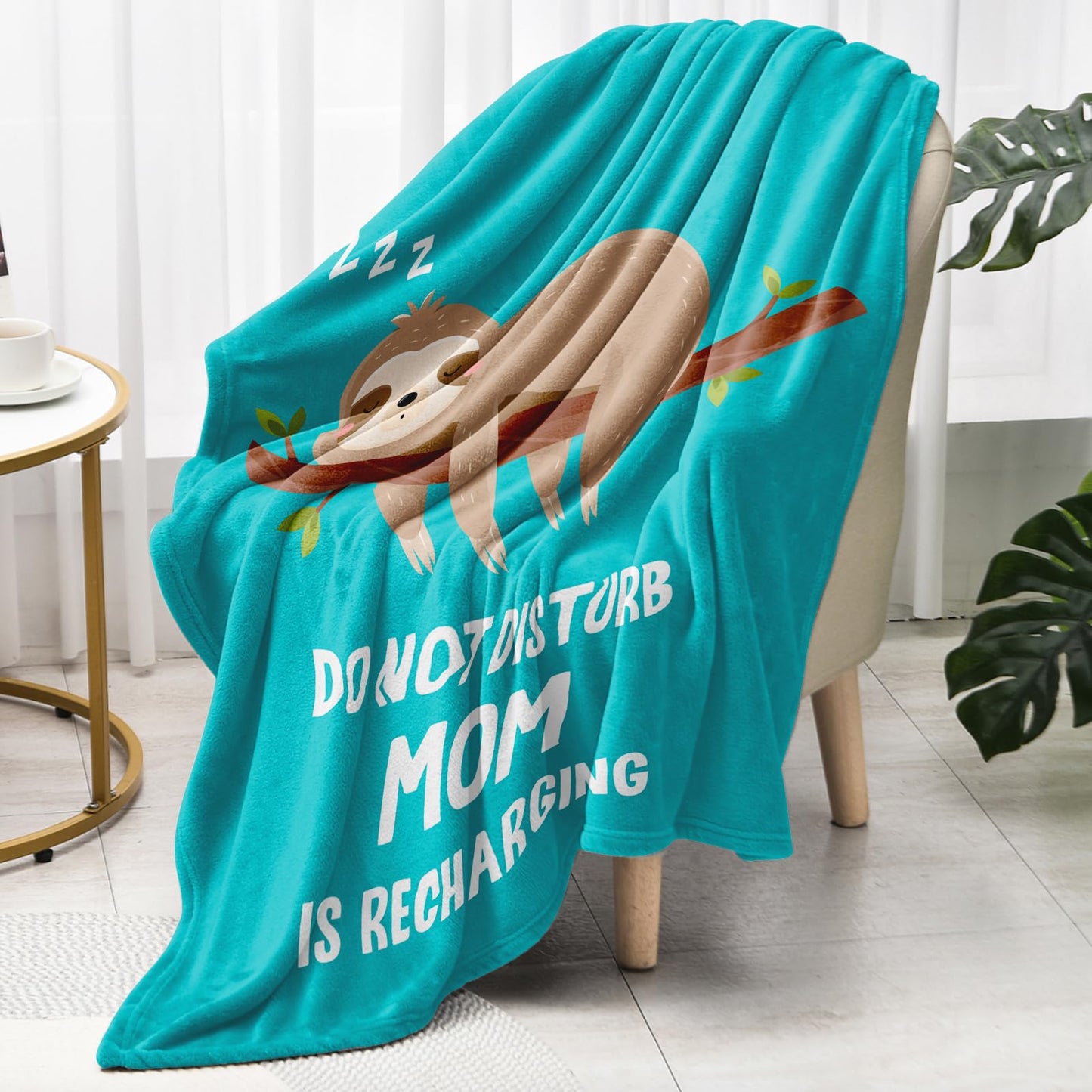 Mothers Day Blanket Gifts for Mom, Moms Birthday Gifts from Daughter Son, Moms Gift for Birthday Mothers Day Christmas Valentines Ideas, Funny Mom is Recharging Sloth Blanket Fleece Throw 60"×50"