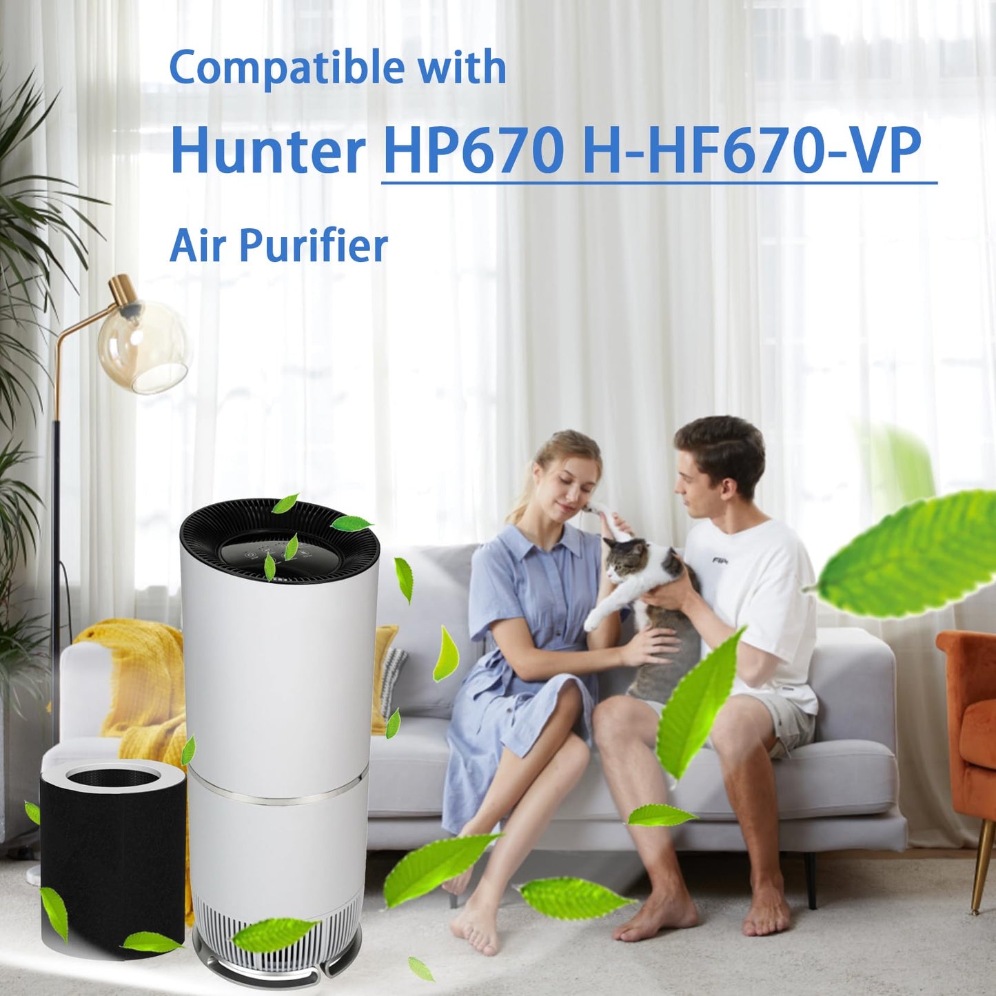 HP670 Filter Compatible with Hunter HP670 Air Purifier - 1 Pack H13 True Hepa and 6 Pack Activated Carbon Pre-Filter part # H-HF670-VP | Capable of Capturing Dust Pet Dander, Ideal for Room