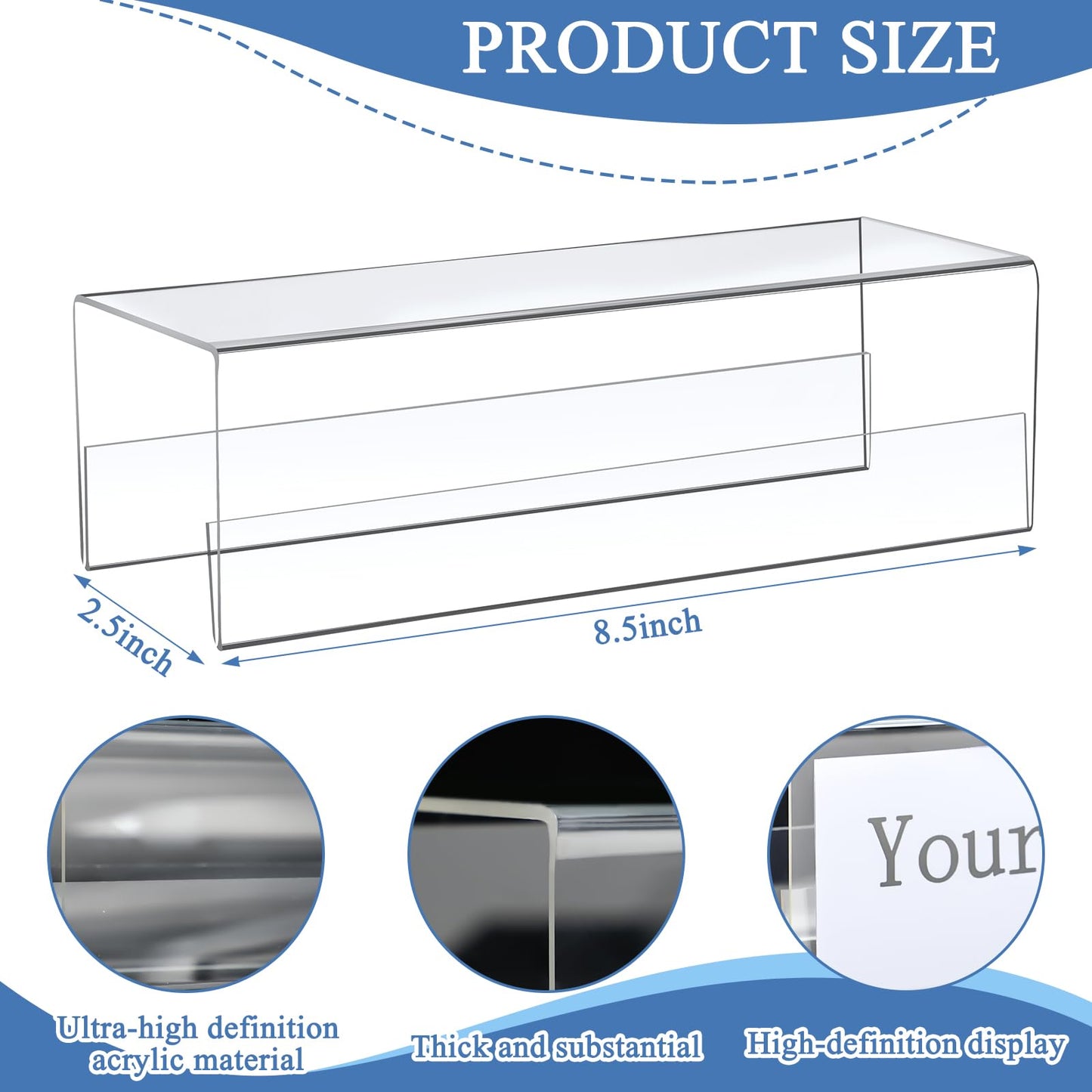 Fumete 10 Pack Double Sided Cubicle Acrylic Name Plate, 8.5" x 2.5" Ultra High Definition Acrylic with Thick Desk Name Sign Holders for Office Meeting Business fit 3 Inch Cubicle Wall Display
