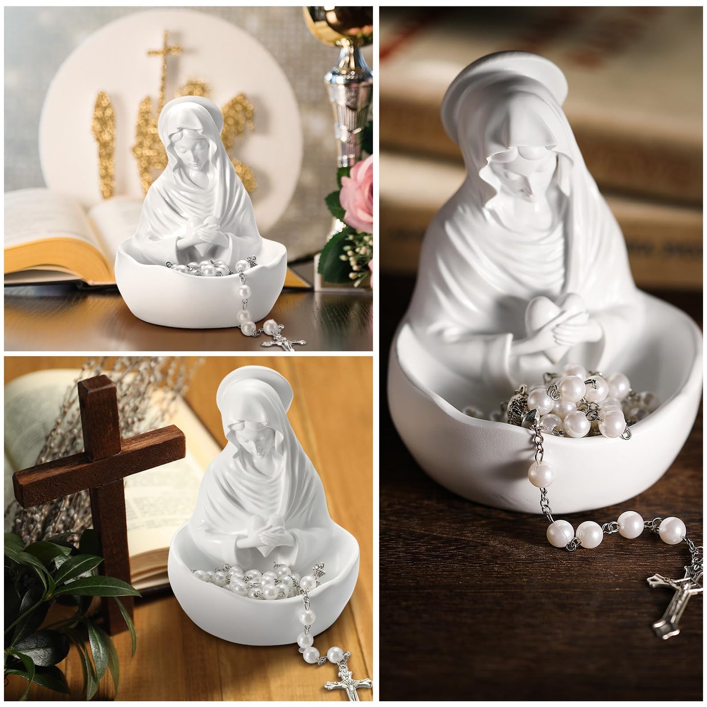 Lineshading Our Lady of Grace Statue Virgin Mary Keepsake Rosary Holder, 5" Blessed Mother Statues, Resin Relic, Catholic Gifts for Women Religious Home Decor