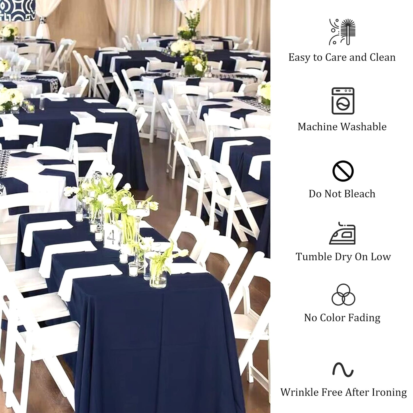Fivenl 8 Pack Navy Blue Tablecloth 70 x 120 Inch, Premium Rectangle Table Clothes for 6 or 8 Foot Rectangle Table, Washable Polyester Fabric Table Covers for Wedding Party Reception Banquet Buffet