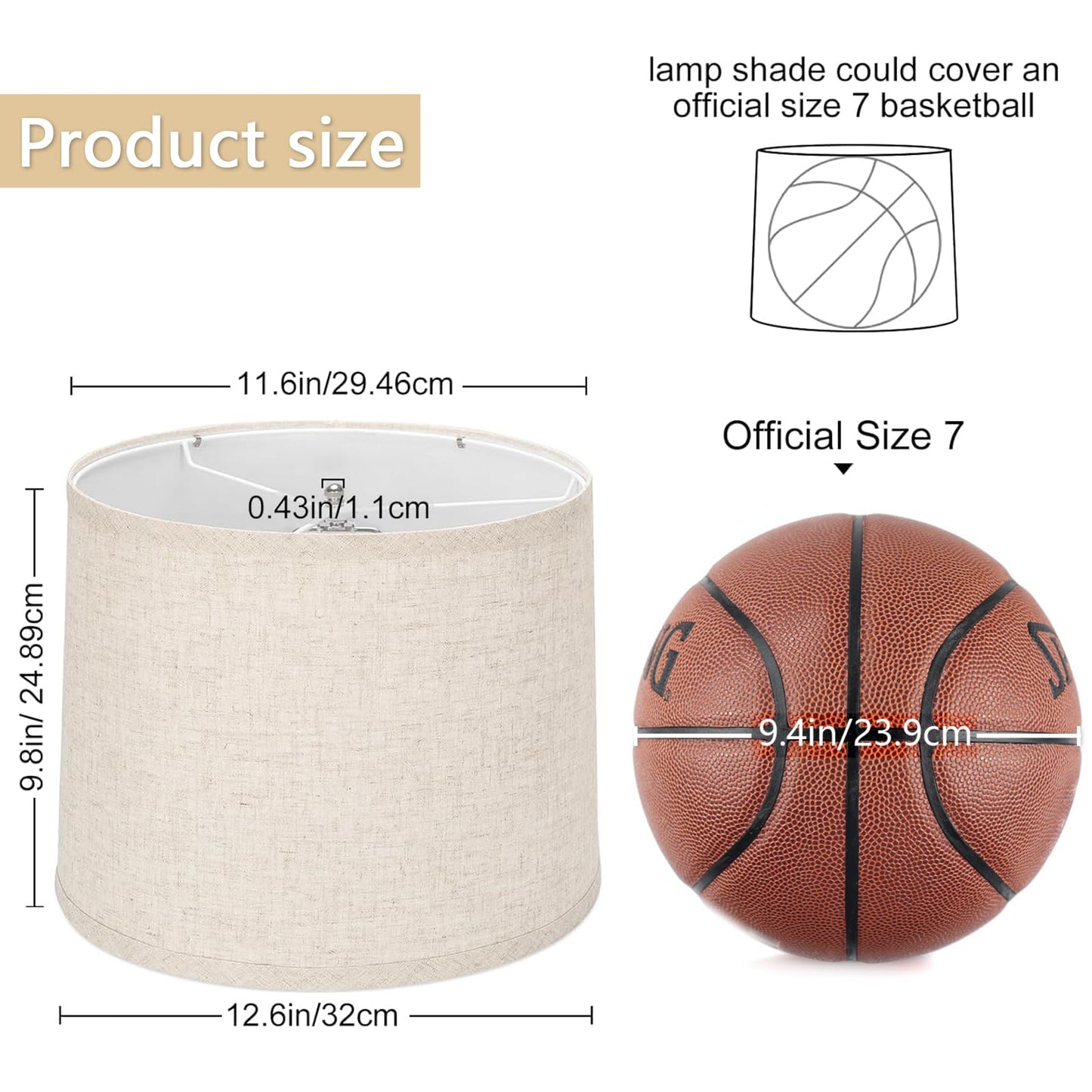 drum lamp shades Set of 2 for table lamps – 11.6" Top x 12.6" Bottom x 9.8" High, Qvtekn Medium Beige Lampshades for floor lamps (Spider Fitter), Natural Linen Handcrafted with Easy Assembly