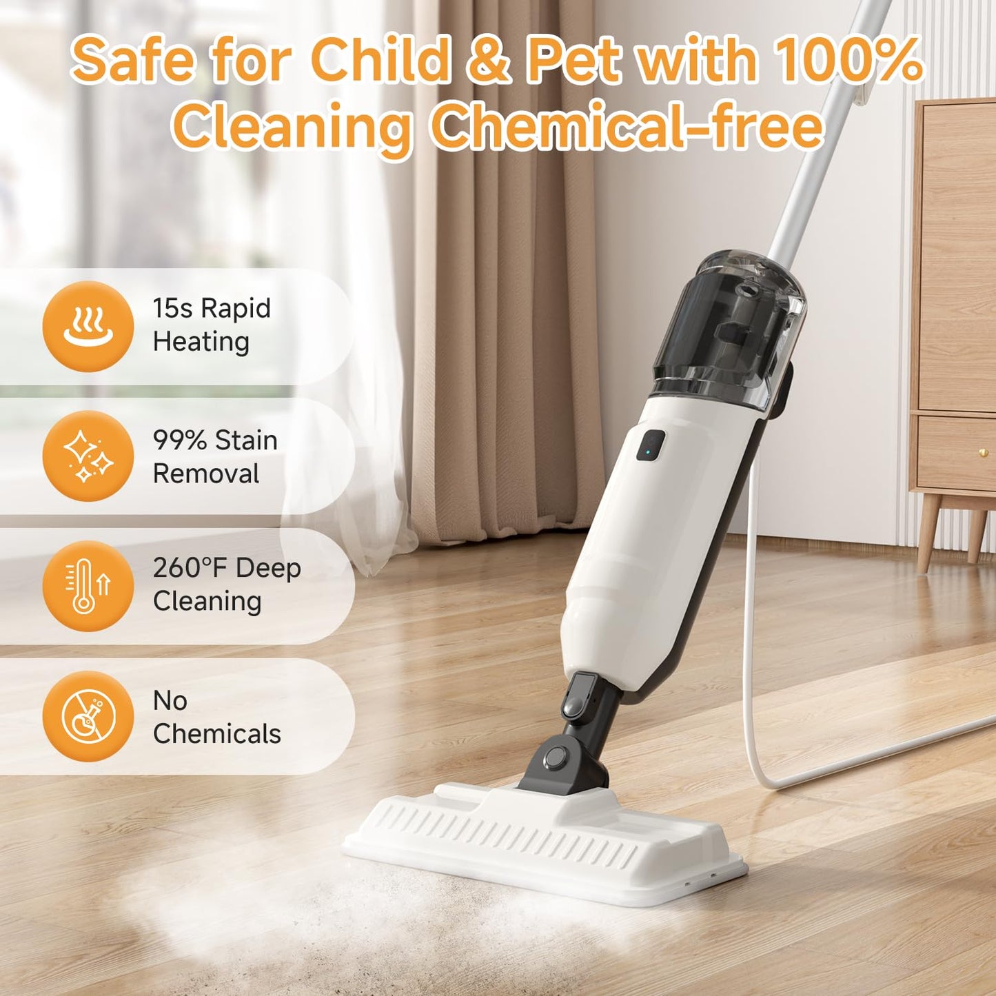 Steam Mop, Multi-Purpose Steam Cleaner for Home Steamer for Floor Cleaning, Floor Steamer Cleaner for Deep Cleaning with Handheld Steamer Mops Accessories, Pet Steam Mop Cleaner for Hardwood, Tile
