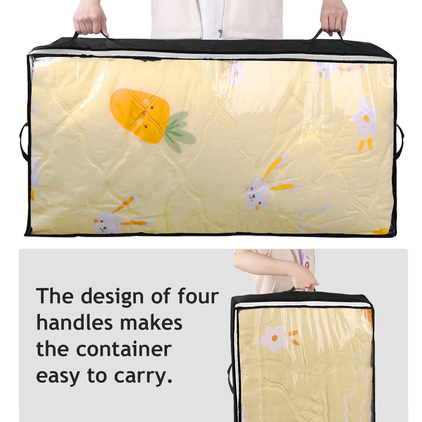 Budding Joy 90L Under Bed Storage Containers, Closet Organizers and Storage Bins, Foldable Underbed Storage Bags for Blankets, Towels, Comforter, Sweaters, Pillows, Linen Sheets, Wrapping Paper，Black
