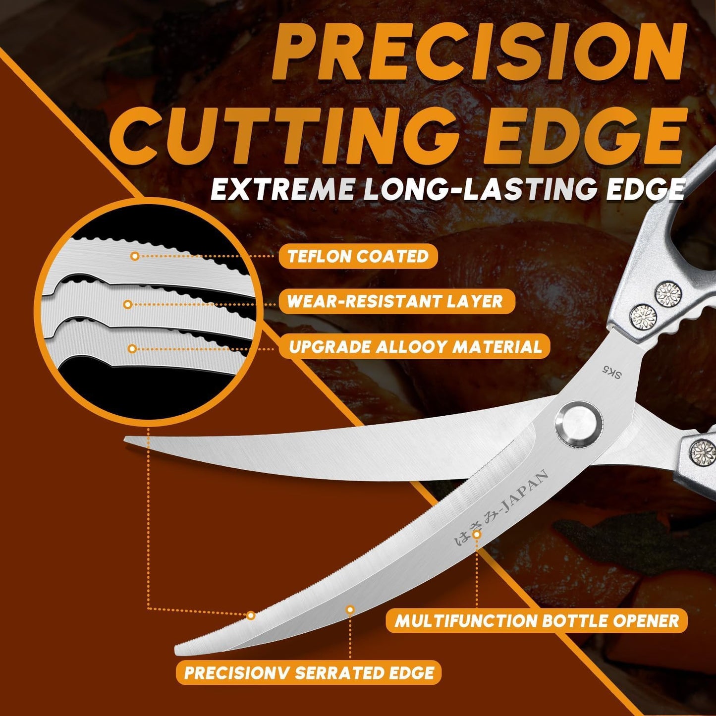 HUUSK Kitchen Scissors Set Silver - Stainless Steel Kitchen Shear, Sharp Meat Scissors, Heavy Duty Poultry Shears, Japanese Cooking Scissor for Food, Gifts for Men Women