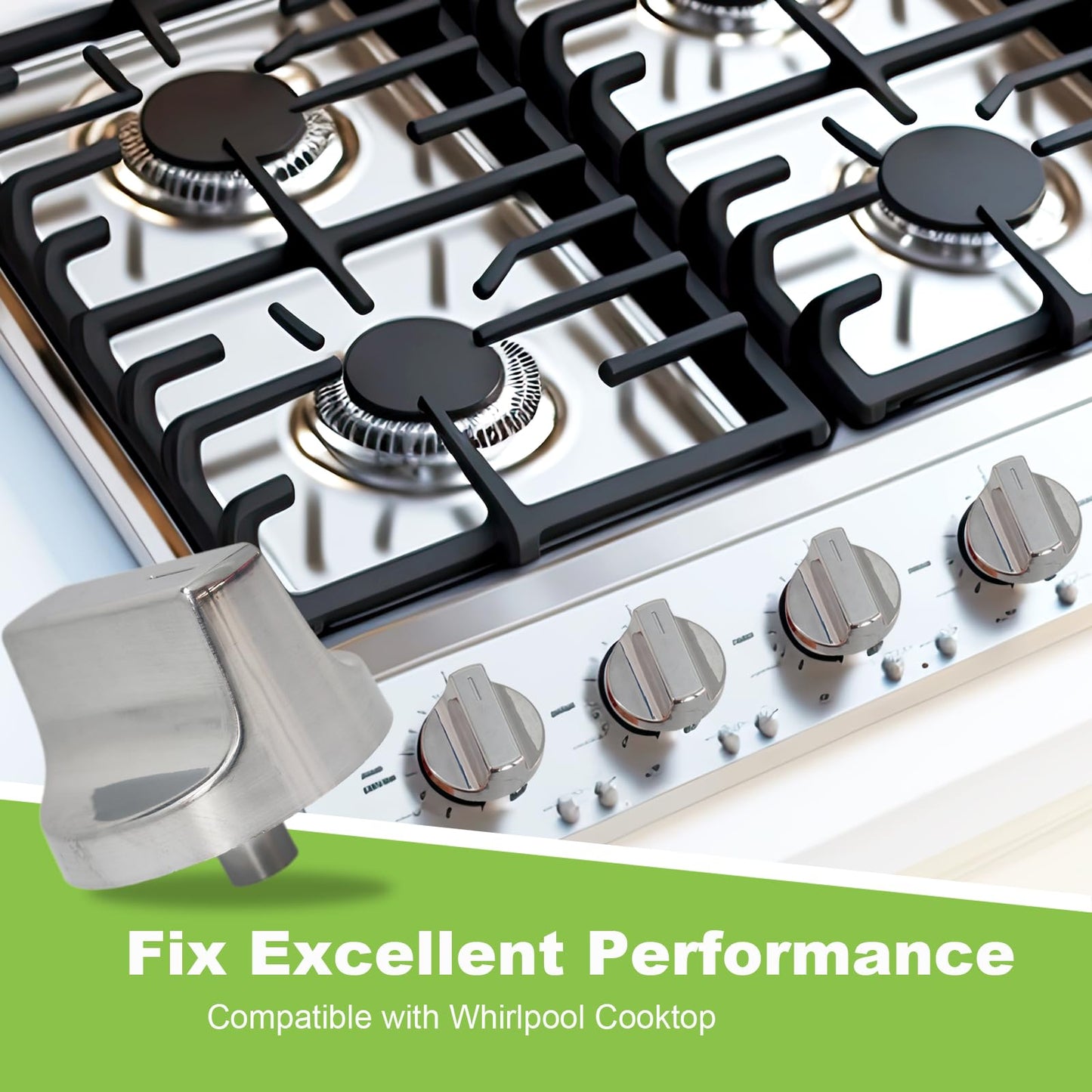 HLZDS W11366438 Cooktop Knobs 5 Pack, Compatible with Whirlpool WCG55US0HS00 WCG55US6HS00 WCG55US6HS00, KIP5T08 W10850010 Gas Stove Knobs