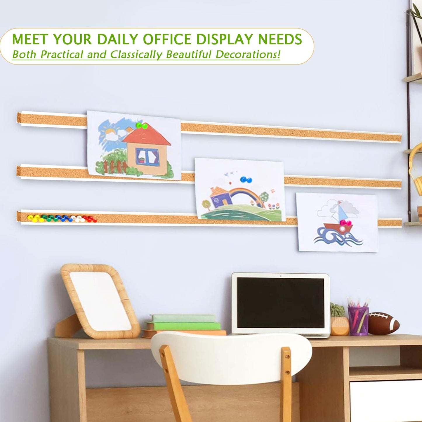 Cork Bulletin Board Strips for Wall, 5pcs Cork Strips Aluminum Frame Bulletin Bar Strip for Classroom, Office, Walls (47.2"×1.1")