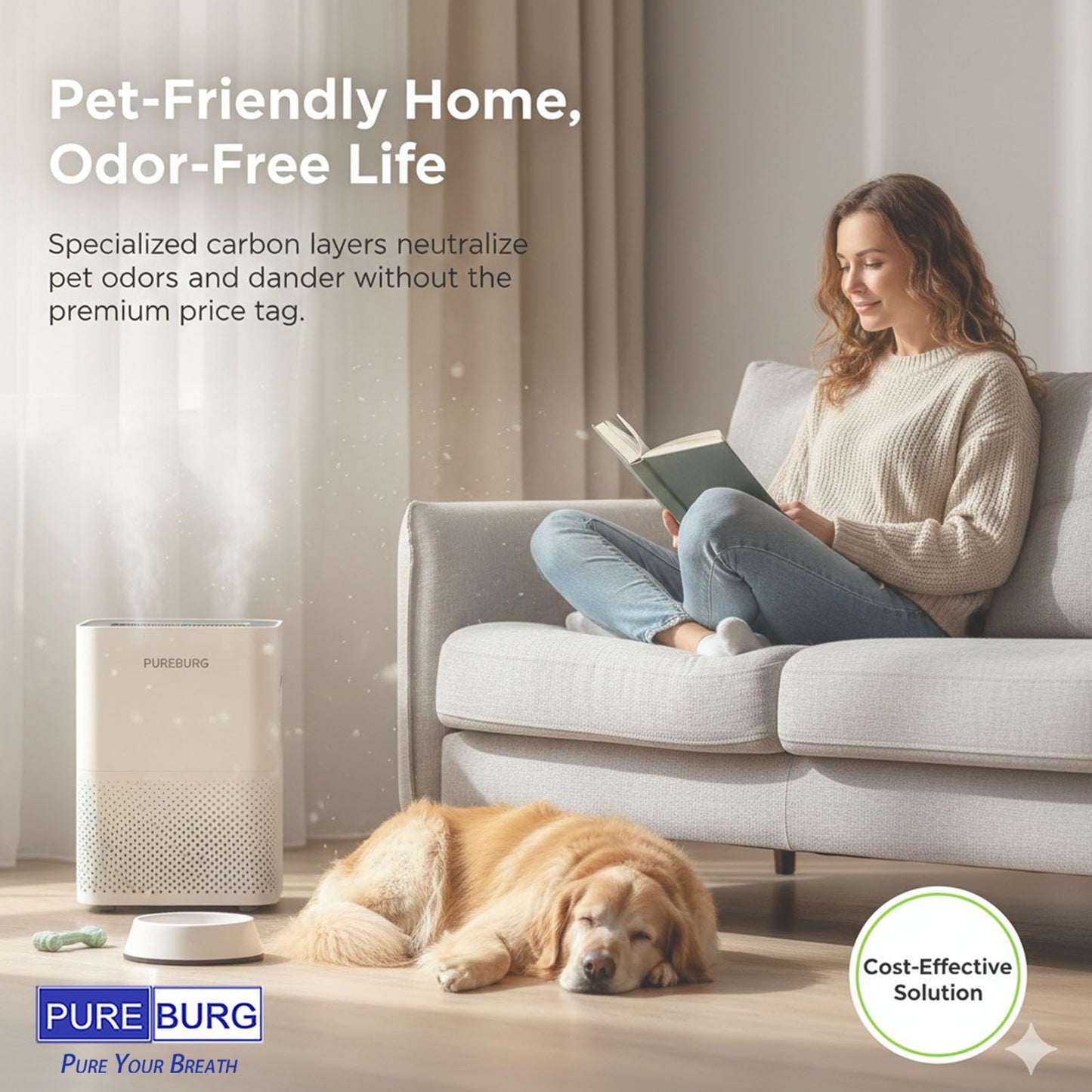 PUREBURG Replacement Filter Set Compatible with RabbitAir BioGS 2.0 Ultra Quiet Model SPA-550A & SPA-625A Air Purifiers,H13 True HEPA + Activated Carbon Filter Air Clean Odor
