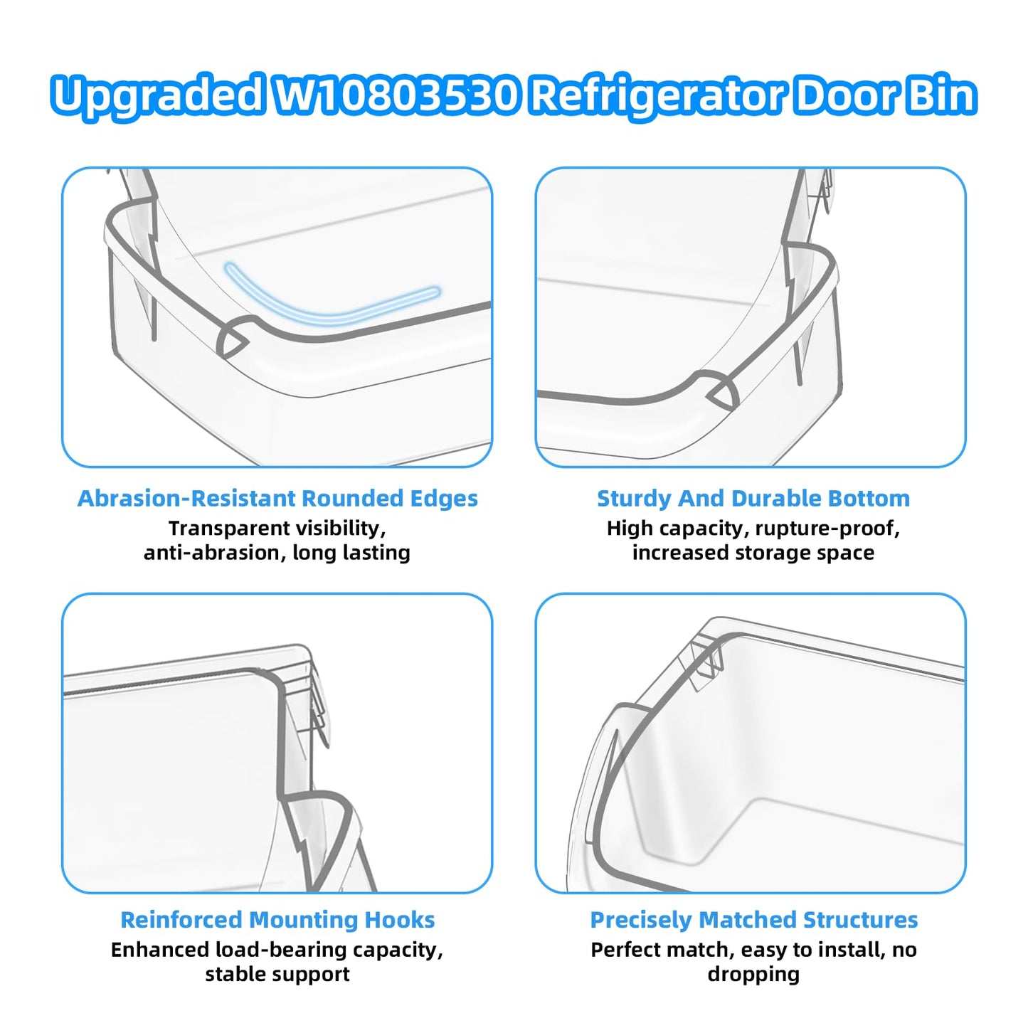 UPGRADED W10803530 W10582649 Door Shelf Bin WRT311FZDW01 Parts Compatible with Whirlpool Refrigerator Door Shelf AP5982593 PS11703474 WRT311FZDW00 WRT311FZDM00 WRT311FZDM01 WRT311FZDW02 Door Shelves