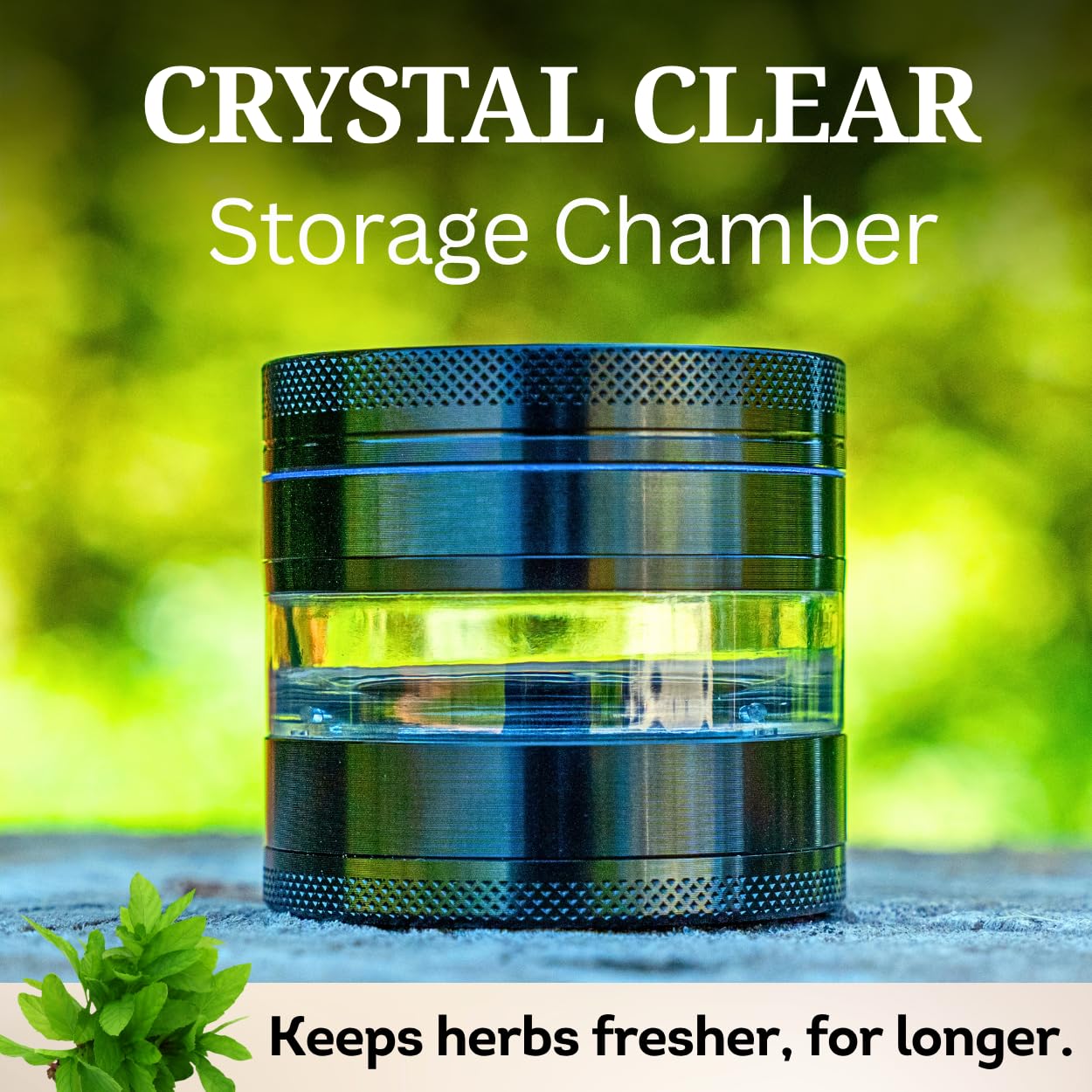 Cinder Brands - Clear Cut 4 Piece Herb Grinder – 2.75" Manual Dry Herb Grinder, Spice Mill with Transparent Storage Chamber & Diamond-Sharp Teeth, Aluminum Alloy, Portable, Easy-Clean Design