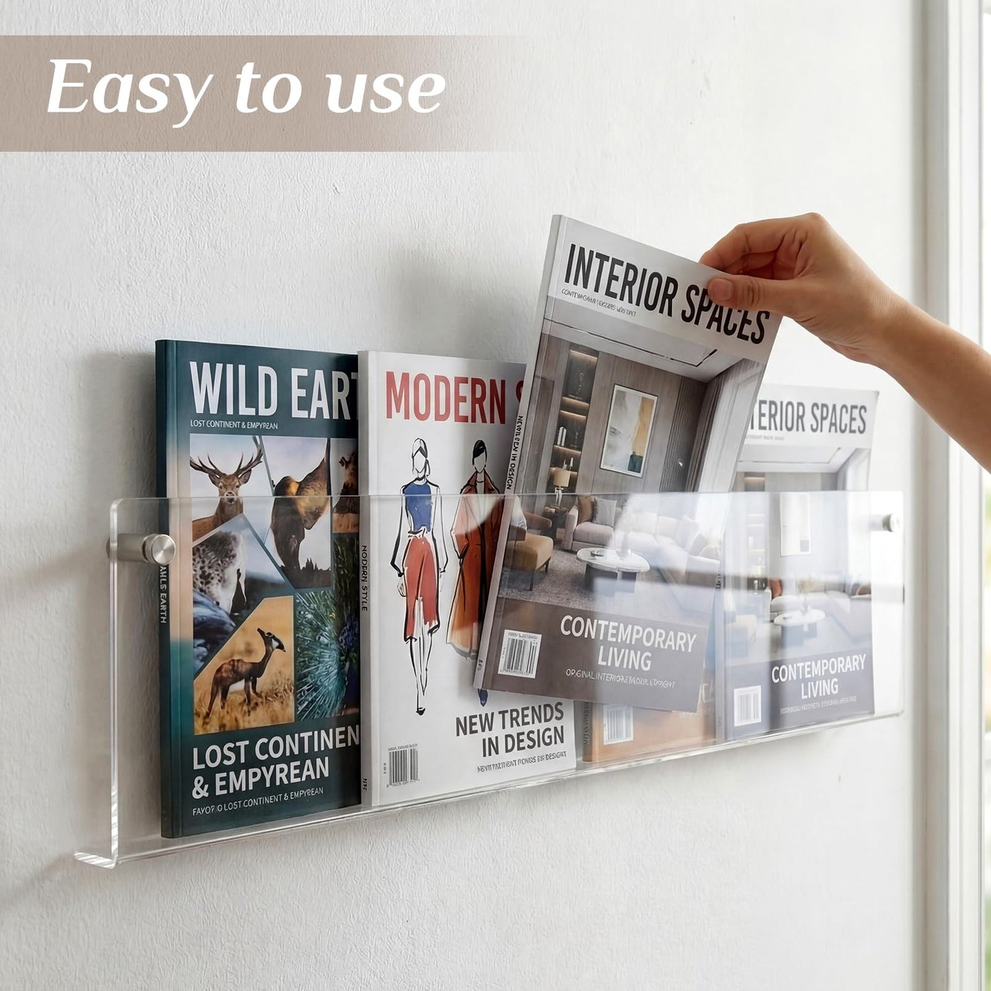 Fiwochic 2 Pack Clear Acrylic Magazine Holder Brochure Holder Wall Mount Hanging Bookshelf Literature Storage Rack for Document Brochure File Display Shelf for Waiting Living Room Office (24 Inch)