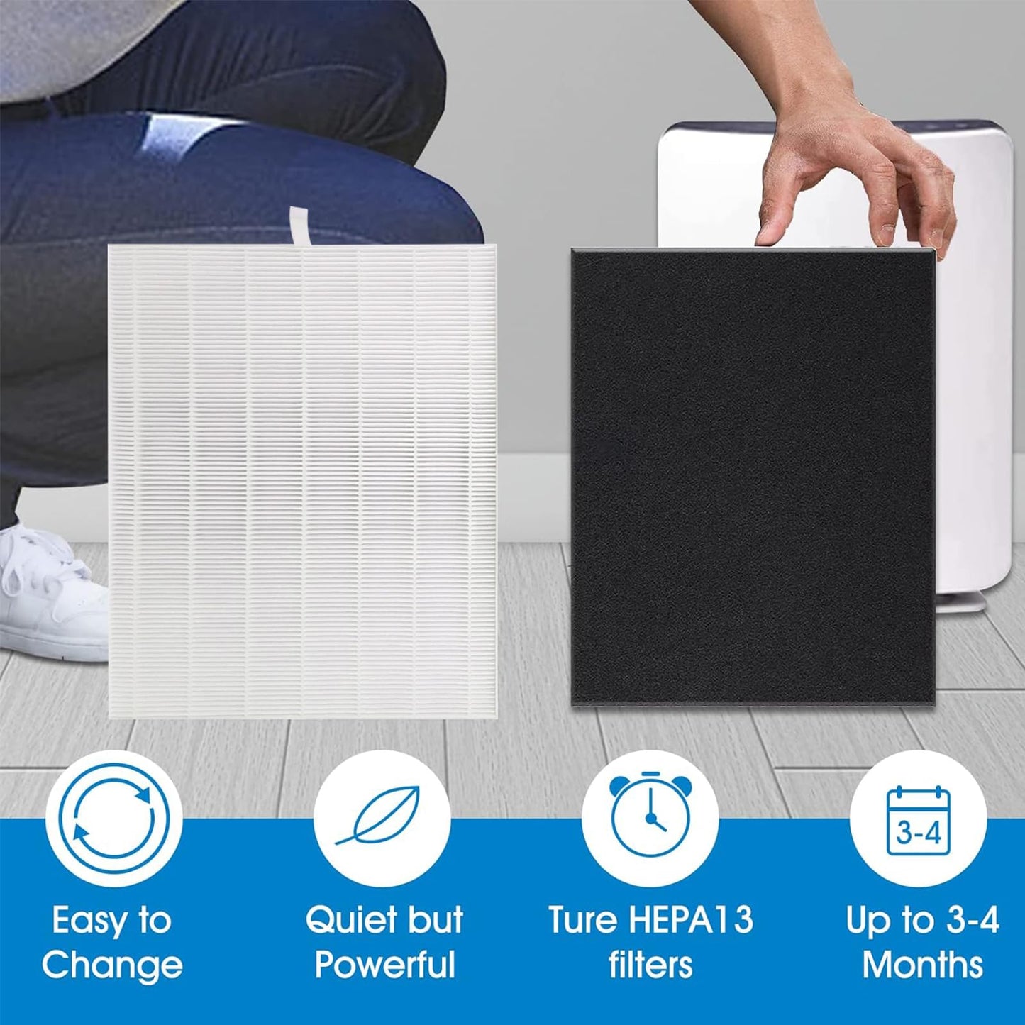 D480 Replacement Filter D4, Compatible with Winix D480 Air Purifier, Includes 2 pcs H13 Grade True HEPA and 8 pcs Activated Carbon Filters, D4 Filter Part Number 1712-0100-00
