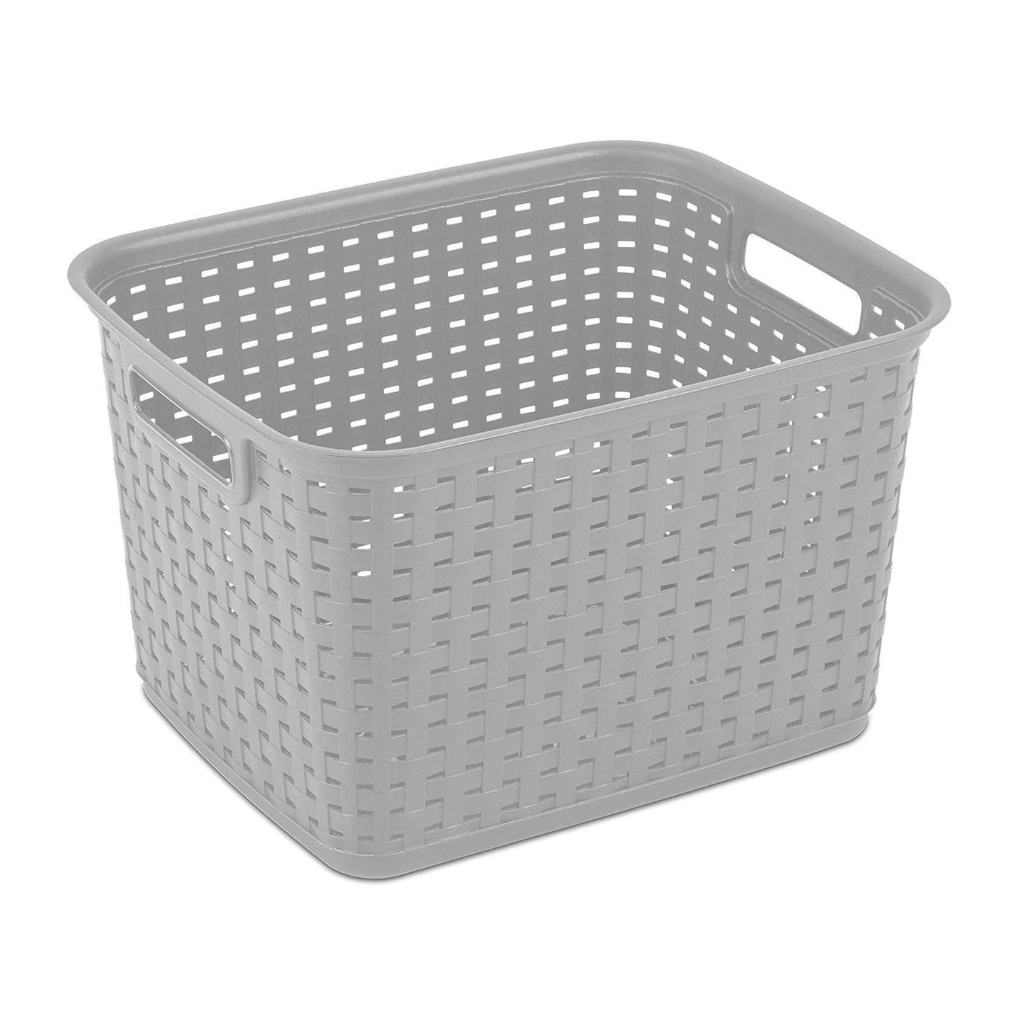 Sterilite 6-Pack Tall Weave Basket, Woven Plastic Storage Baskets for Organization, Cement Gray - Organizing Bin Containers with Handles for Bedroom, Bathroom, Dorm, Laundry Room, and Closet