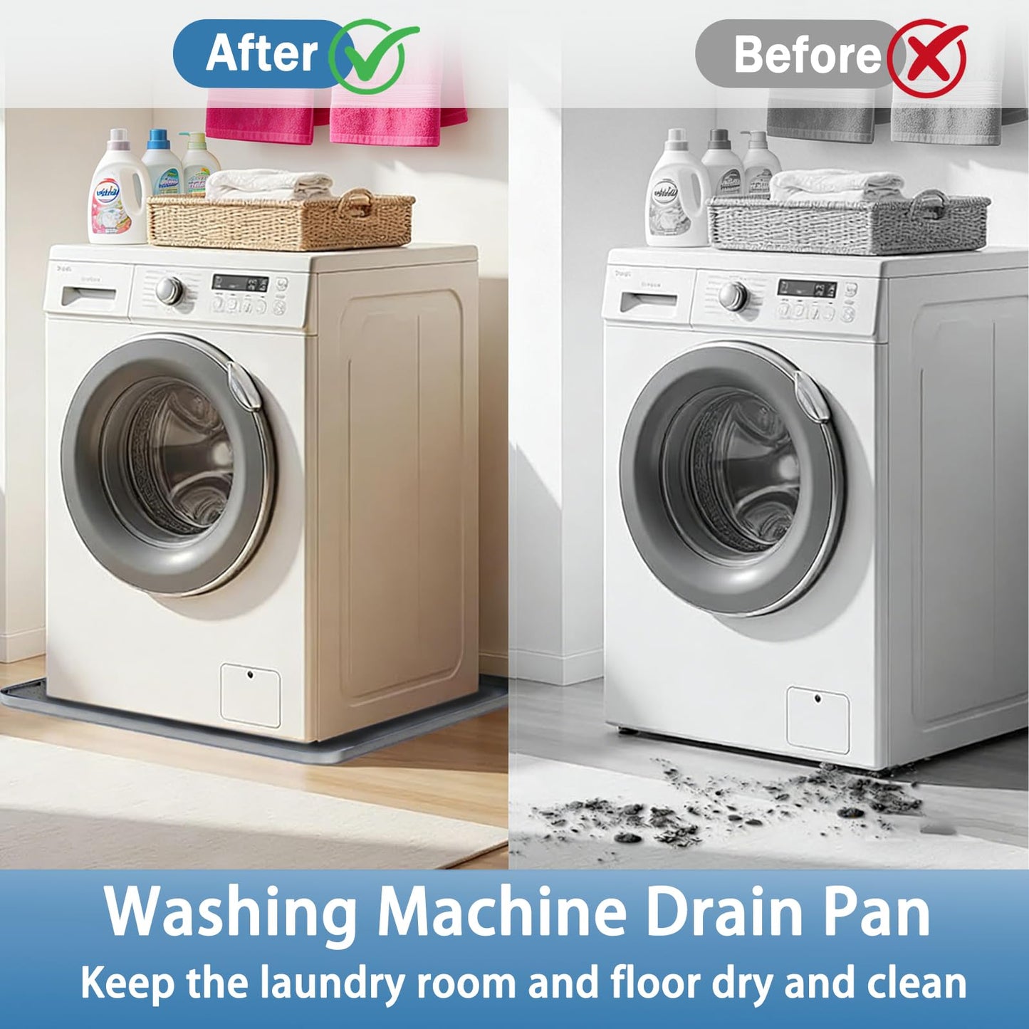 Washing Machine Drain Pan Silicone Mat, Thickened Large 30" X 28" Non-Slip Waterproof Washer Drip Tray, Raised Edge Mat for Under Dryer or Washer, Anti-Vibration,Floor Leak Protector for Laundry Room