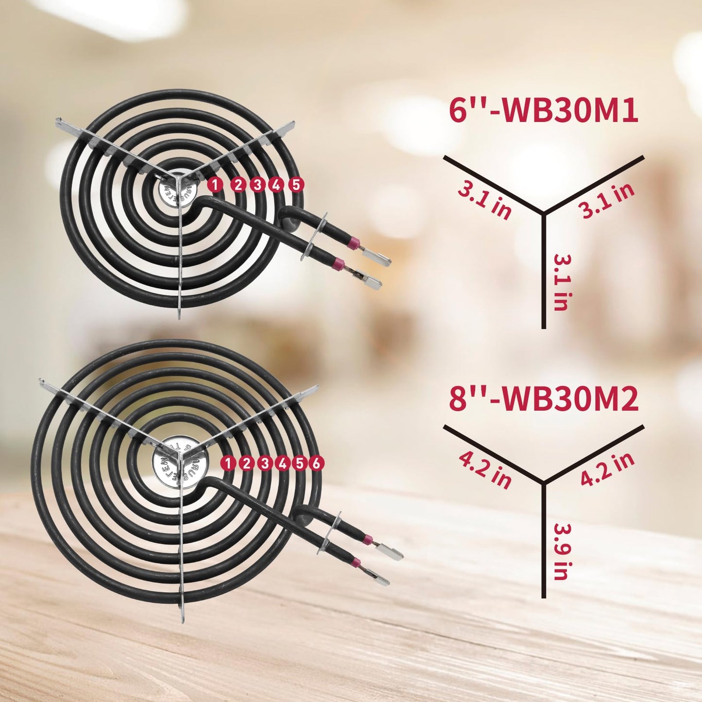 COZZIVITA WB30M1 and WB30M2 GE Hotpoint Electric Stove Burner Replacement Element, Perfectly Fit GE Hotpoint Electric Range Stove Top-Includes 2 * 8'' and 2 * 6''