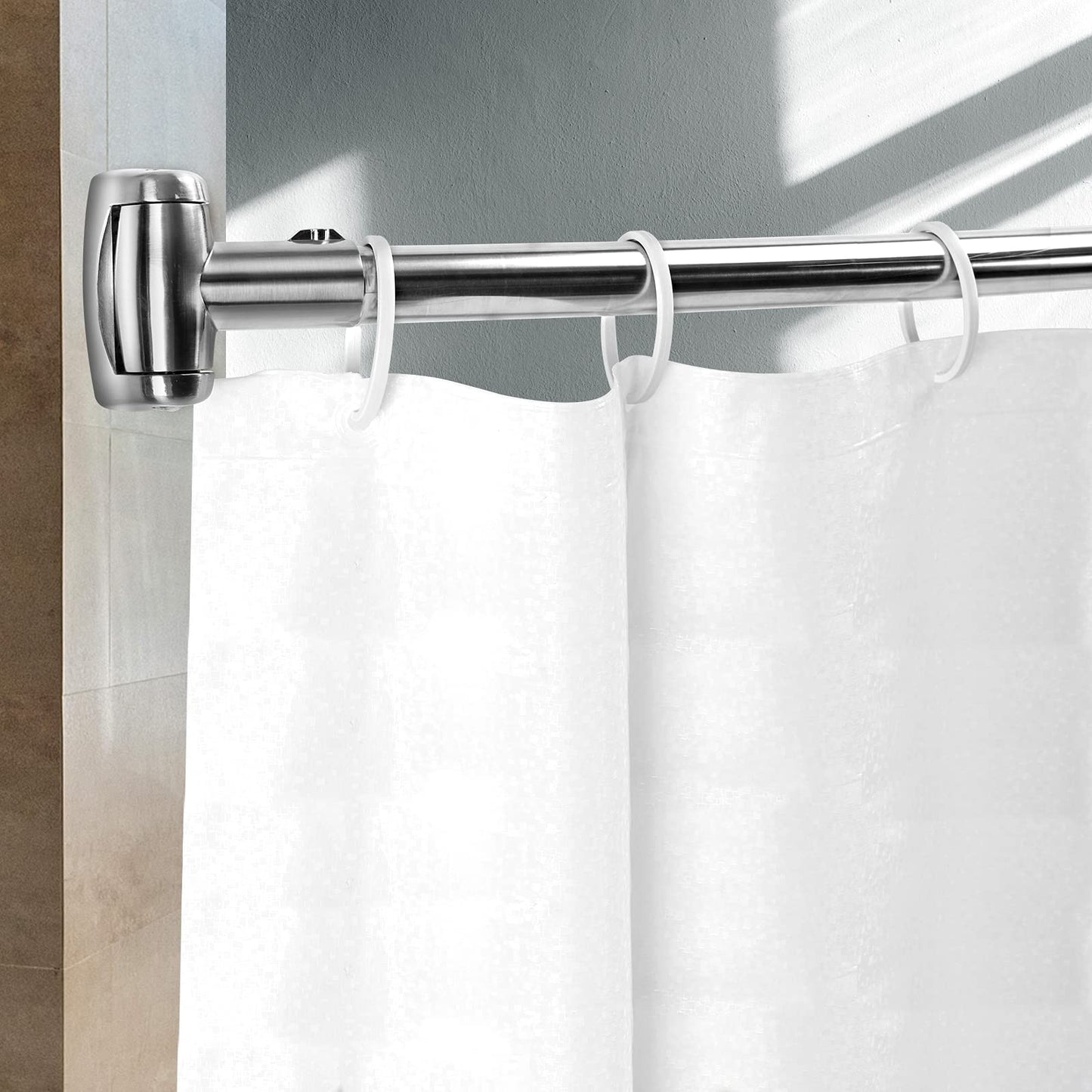 Chrsouly Adjustable Curved Shower Rod, 42-72 inches Extra Wide Shower Curtain Rod, Rust proof, Premium Stainless Steel, Curved Shower Curtain Rod for Bathroom, Need to Drill, Silver