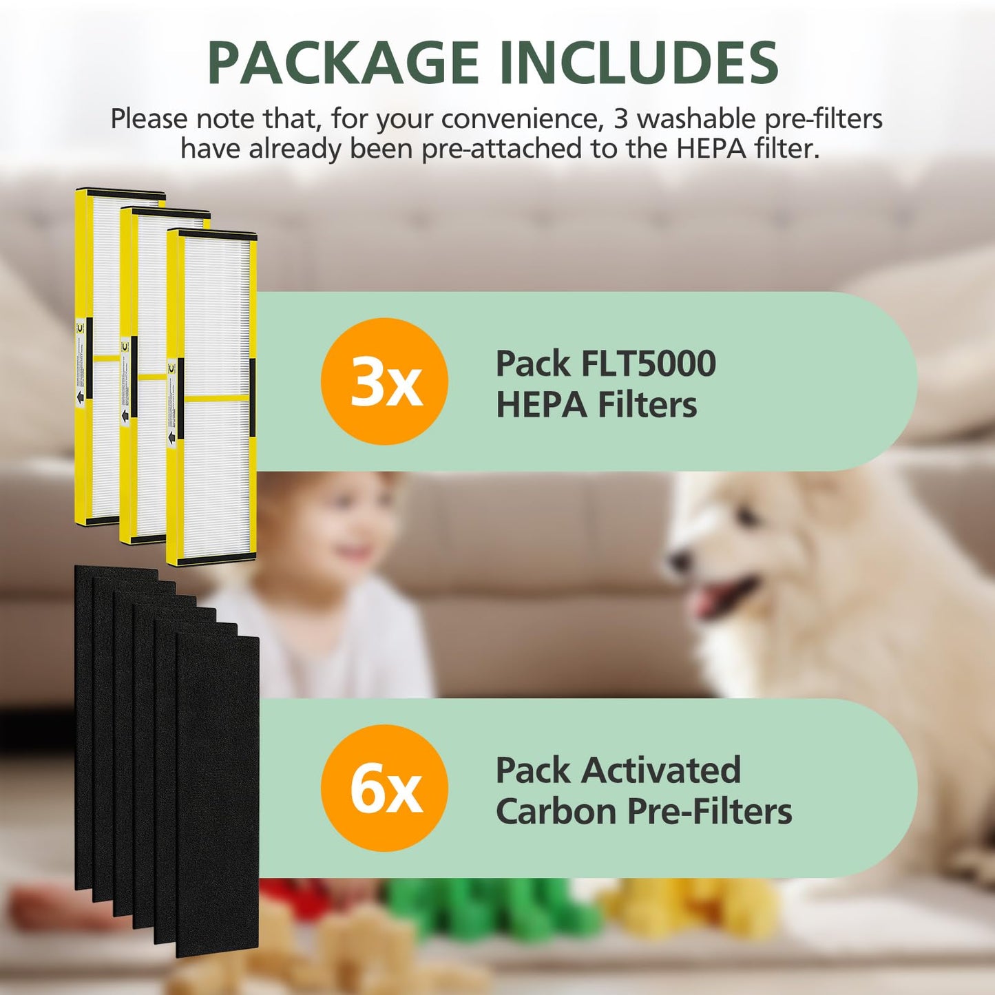 3 Pack FLT5000 Filter C Replacement with 6 Pack Activated Carbon Pre-Filters Compatible with G-guardian Air Purifier AC5000 AC5000E AC5250PT AC5350B AC5350BCA AC5350W AC5300B CDAP5500 (3+6)
