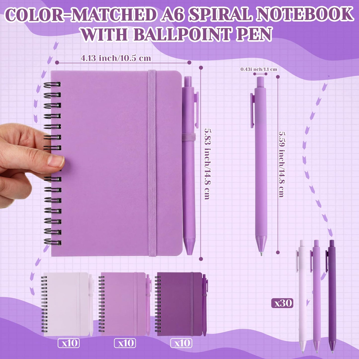 Fulmoon 30 Set Small Spiral Notebooks A6 with Pens Bulk, Multicolor 4" x 6" Pocket Notebooks Mini Lined Journals 50 Sheets for Back to School Supplies Students Gifts Rewards Office (Violet Bloom)