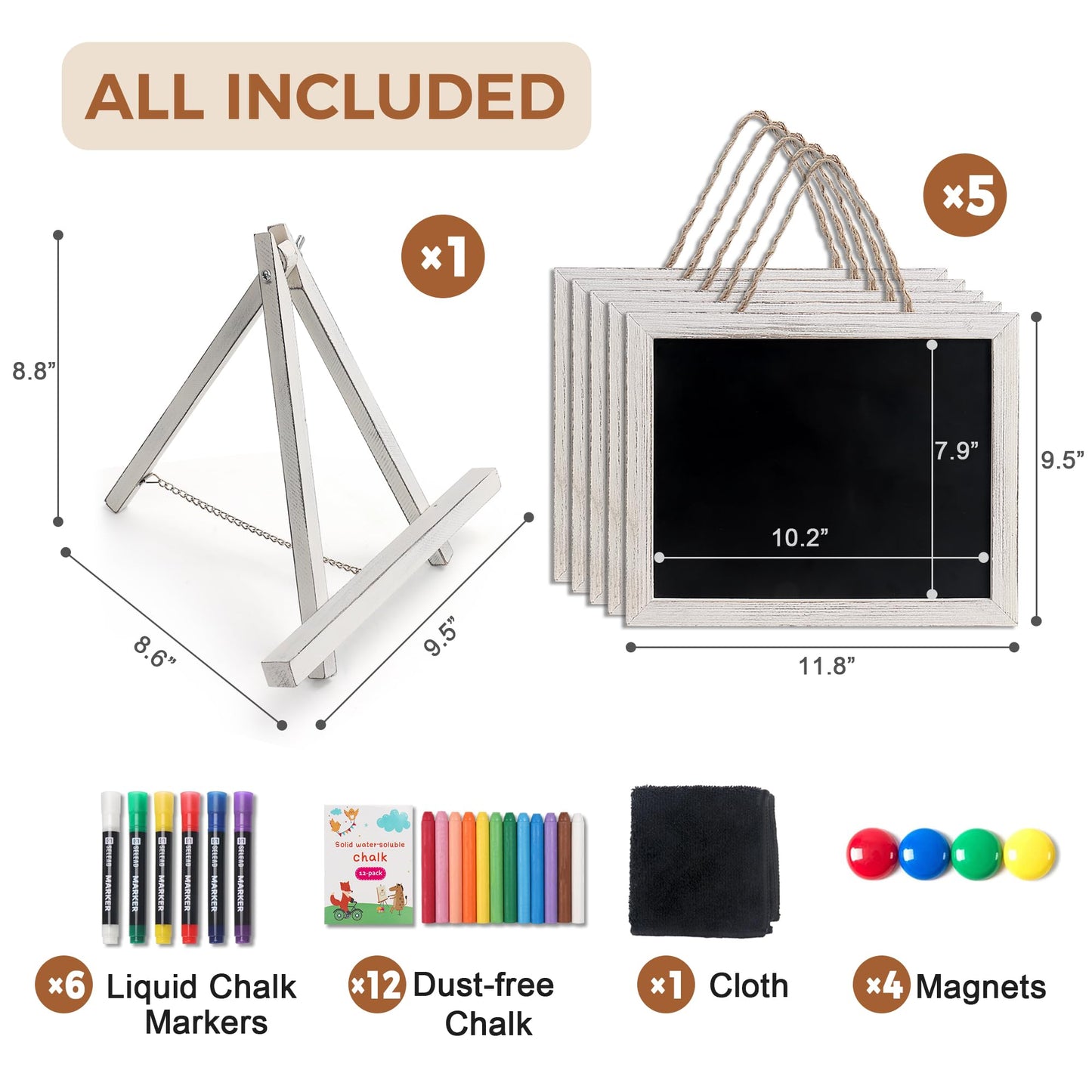 SELEAD 5-Pack Solid Wood Frame Magnetic Chalkboard Sign with Stand - Small 10"x12" Tabletop/Hanging Decorative Chalk Board, Message Menu Board for Business, Wedding, Event