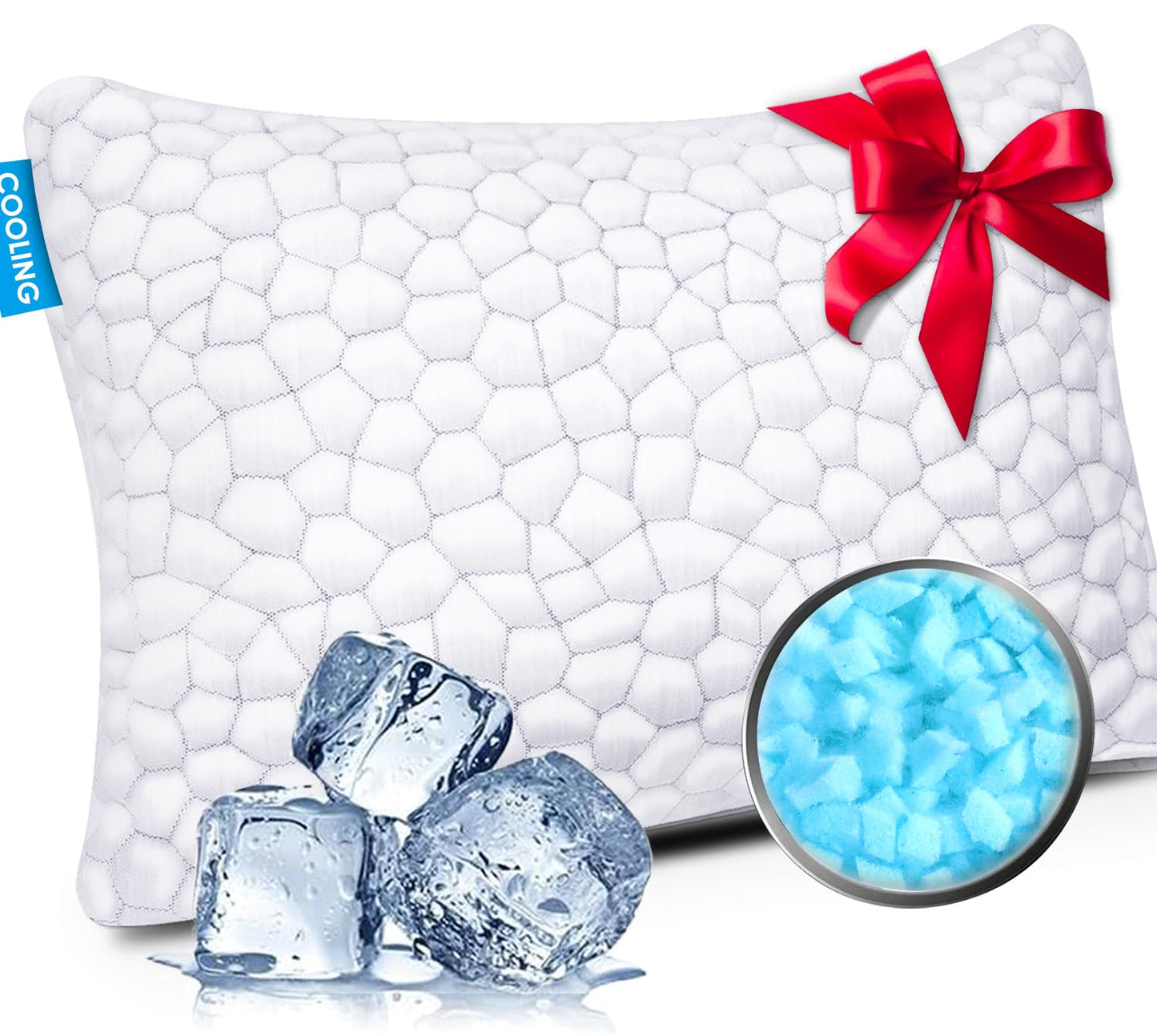 SUPA MODERN Cooling Pillow Standard Size 1 Pack, CertiPUR-US Shredded Memory Foam Pillows, Cool Bed Pillows for Hot Sleepers, Adjustable Firm Pillow for Side,Back,Stomach Sleepers, Better Sleep