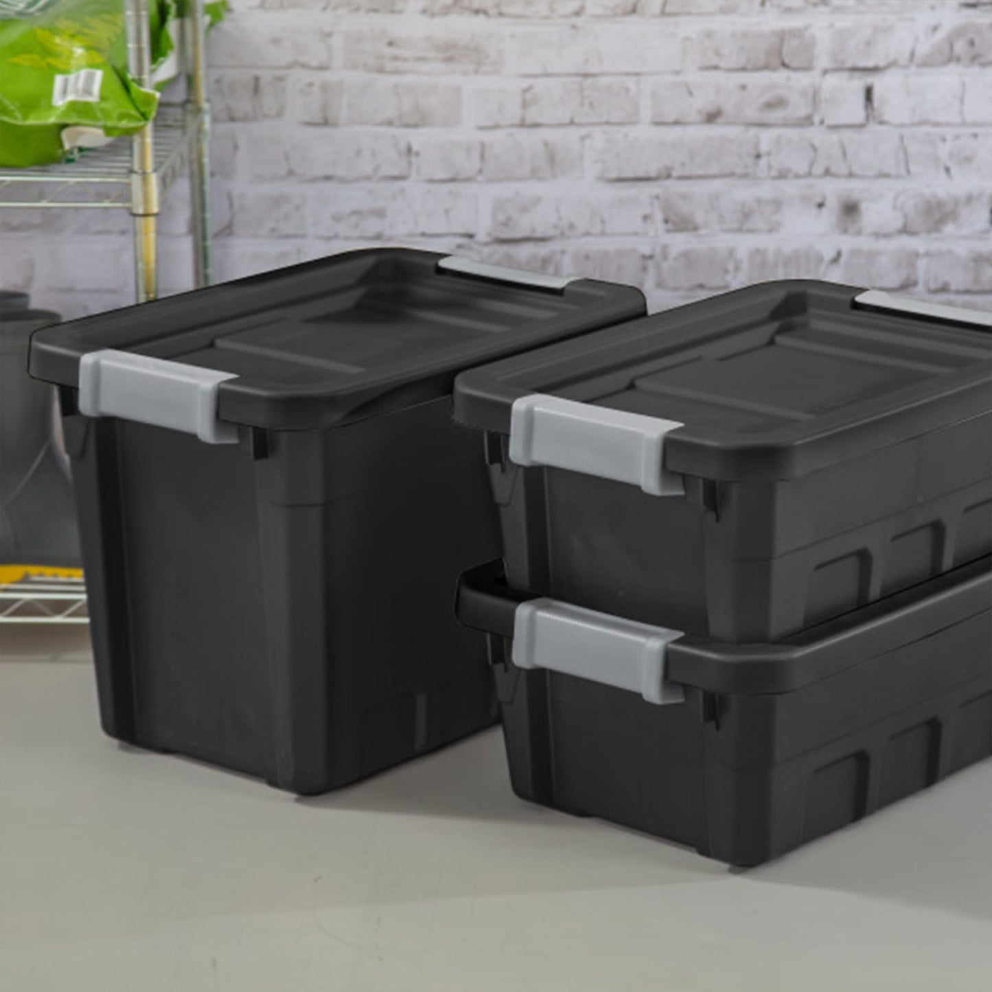 Sterilite 6-Pack Plastic Storage Bins with Lids, Stackable Containers, 4 Gallon, Black