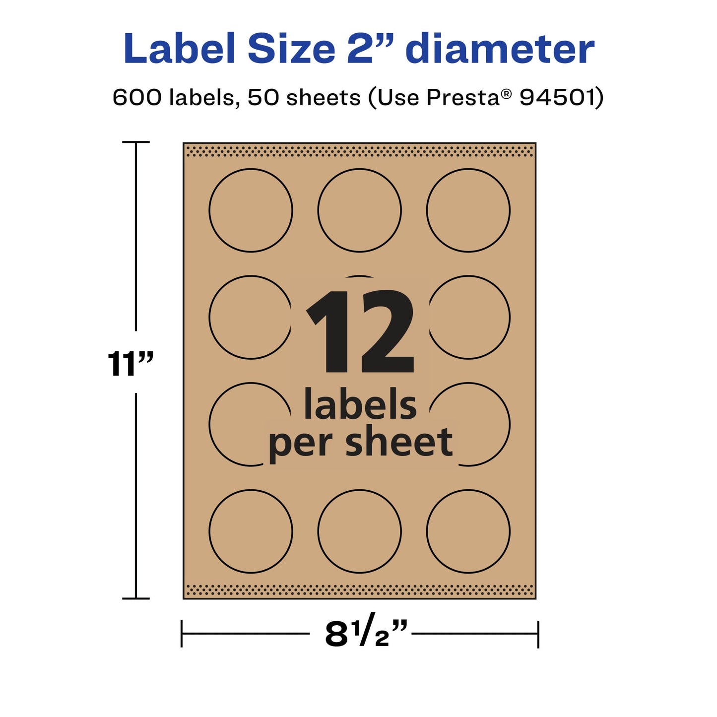 Avery Kraft Brown Round Labels, Sure Feed Technology, 2" Diameter, 600 Kraft Brown Labels, Print-to-The-Edge, Laser/Inkjet Printable