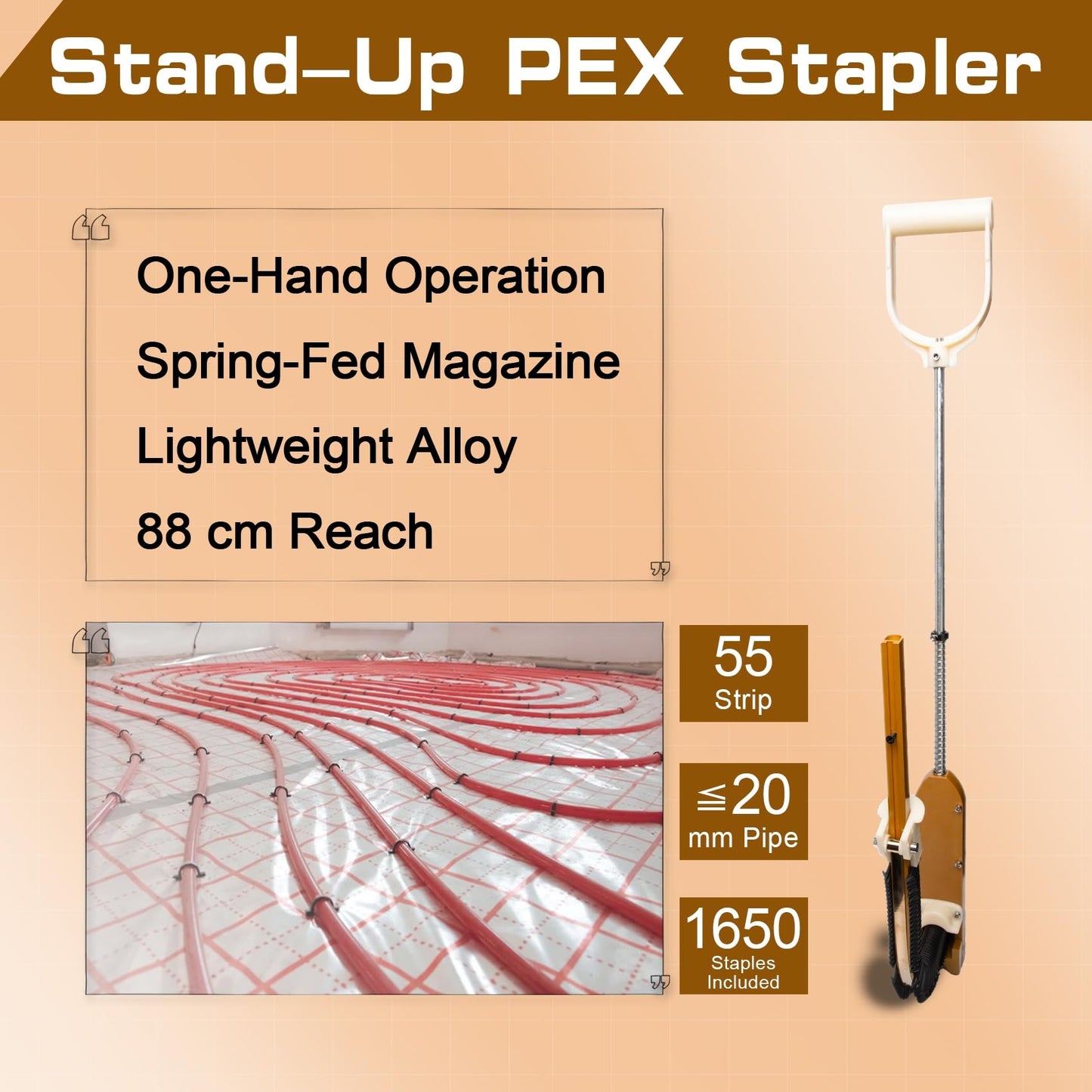PEX Pipe Stapler with 1650 Pcs Foamboard Staples, PEX Stapler for 1”–2” Foam Board, Pex Foam Stapler Kit Efficiently Complete Binding Tasks Without Bending Over