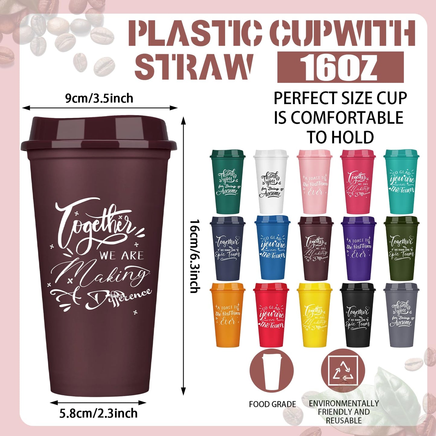 Pickmesh 60 Pcs Employee Appreciation Gifts Bulk Cna Week 16 oz Plastic Tumblers with Lids Graduation Teacher Appreciation Gifts Reusable Coffee Cups for Staff Volunteer Coworker Team (Colorful)