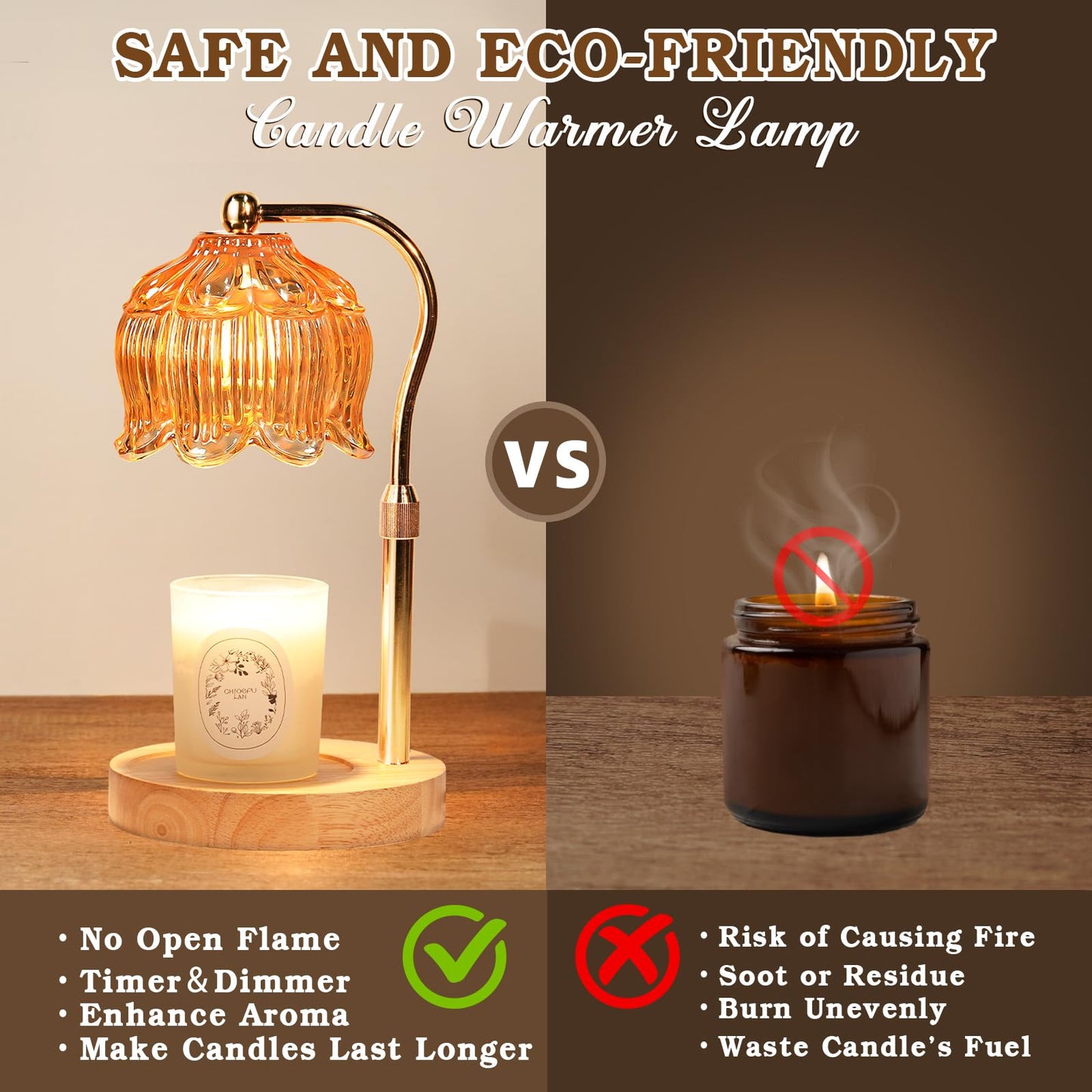 Funistree Flower Candle Warmer Lamp with Timer, Dimmable Candle Lamp Warmer, Christmas Birthday Gifts for Women Mom Her, House Warming for Home Decor, Lotus Wax Warmer for Yankee Candles-Warm Amber