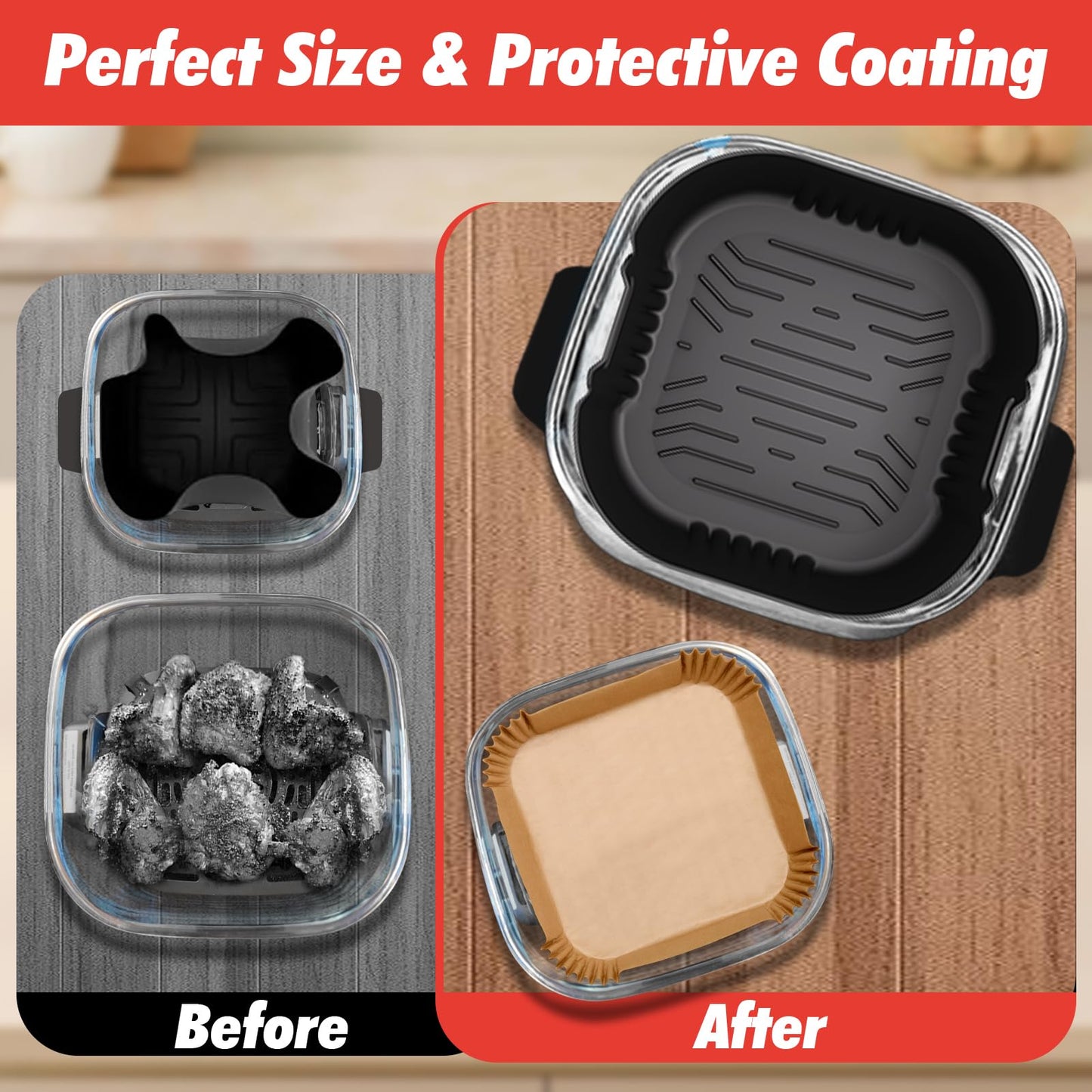 Air Fryer Accessories for Ninja Crispi 4QT & 6-Cup Glass Containers FN101GY | FN101ST | FN101SG | FN103BF, 12 Piece Ninja Crispy Accessories Silicone Liners, Paper Liners Disposable, Trivet Mat