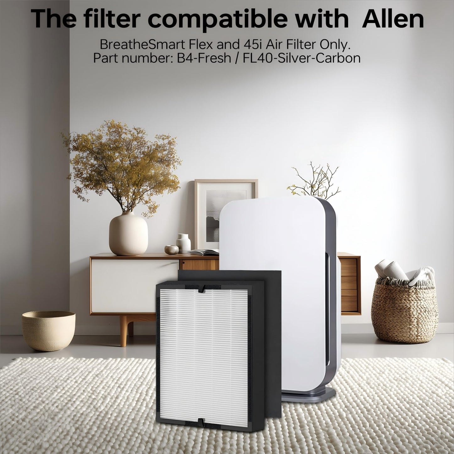 Ancolin 8 pcs 45i Replacement Filter, Compatible with Alen BreatheSmart Flex BH400 and 45i Air Filter, Compares to Part # B4-Pure / FL40 (2 filter + 6 Carbon Pre-filter)