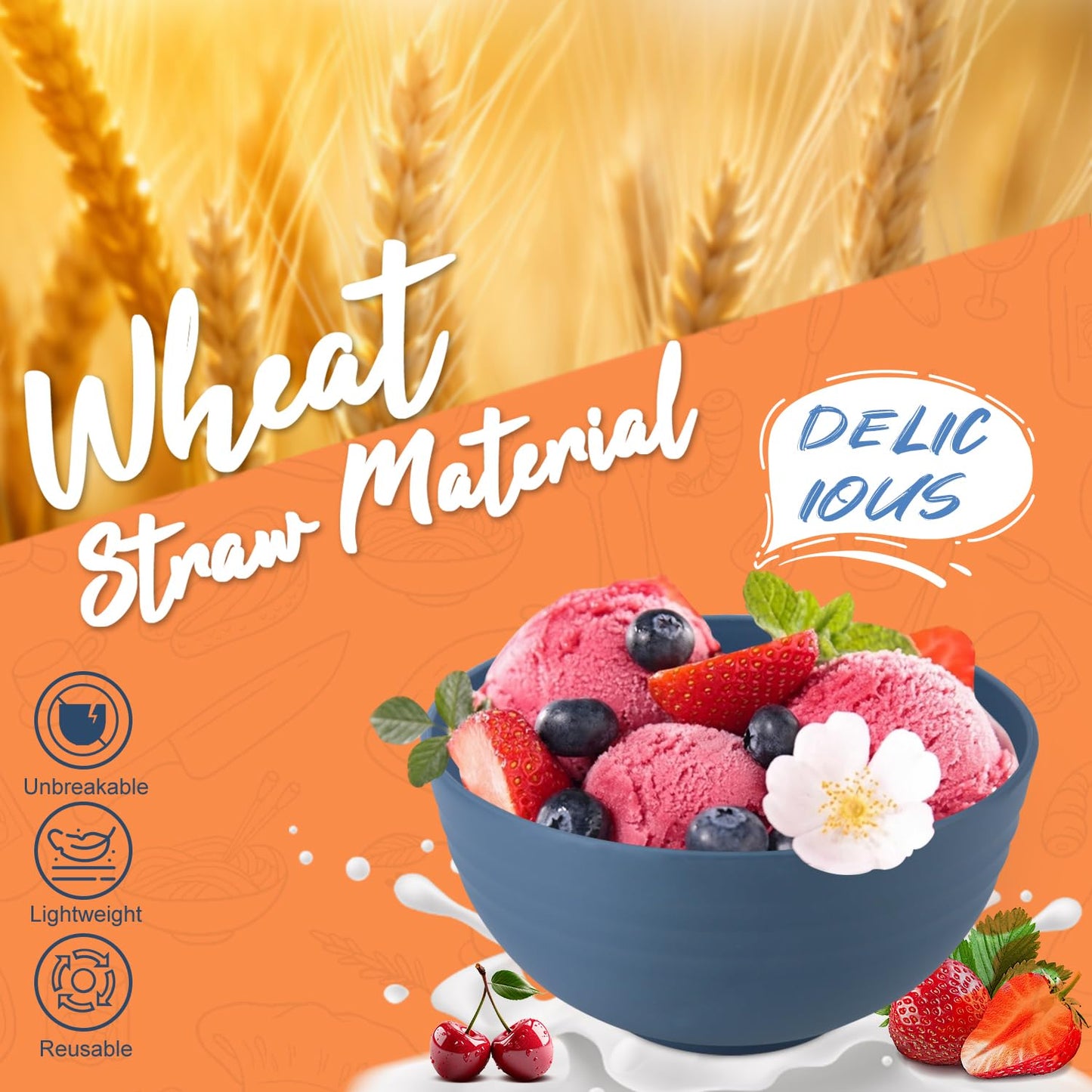 Perlapoc Wheat Straw Dinnerware Set 40 PCS - Service for 8 | Plates and Bowls Sets | Unbreakable Dishes Set - Dinner Plates, Dessert Plate, Cereal Bowls, Drinking Glasses, Dishwasher Safe - Multi