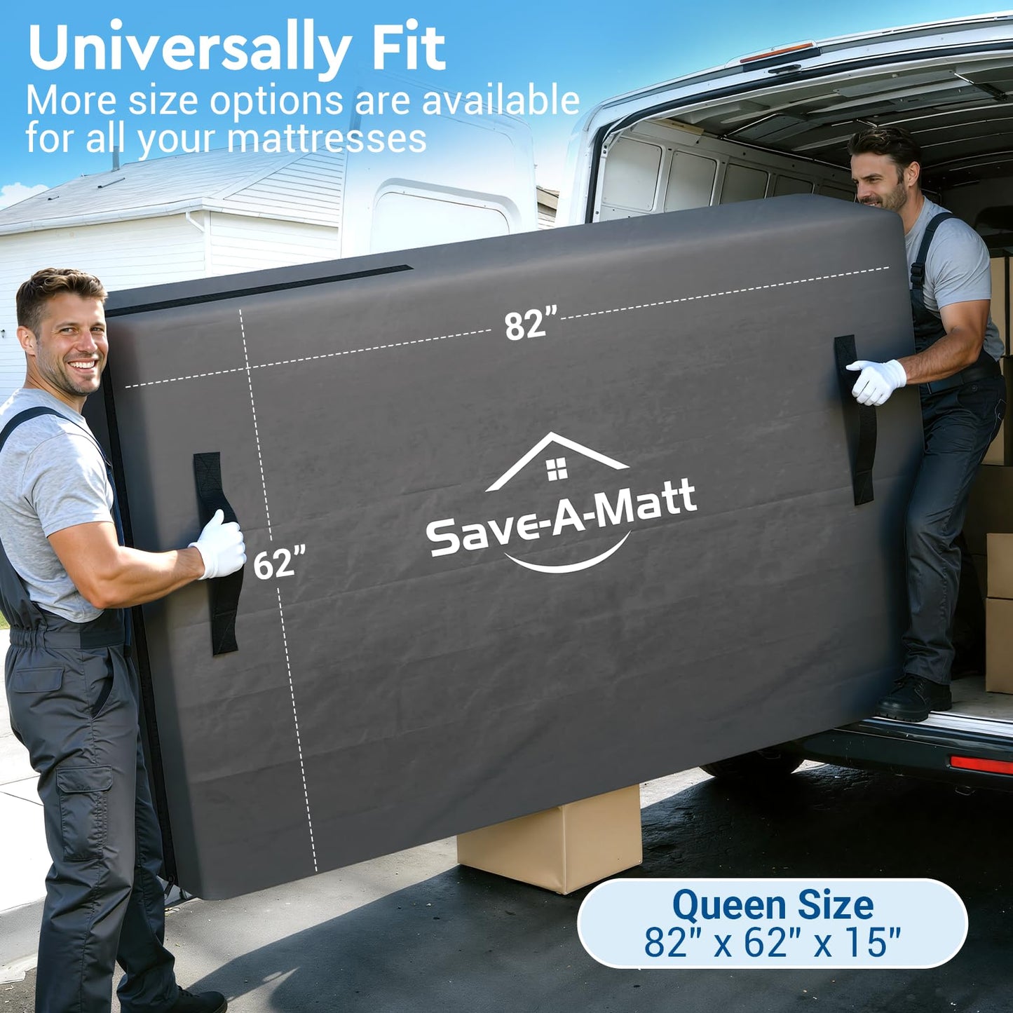 SaveAMatt Mattress Bags for Moving and Storage, Mattress Protector Cover with 4 Heavy-Duty Handles & Strong Zipper, Extra Thick Reusable Mattress Moving Supplies, Queen Size, Gray