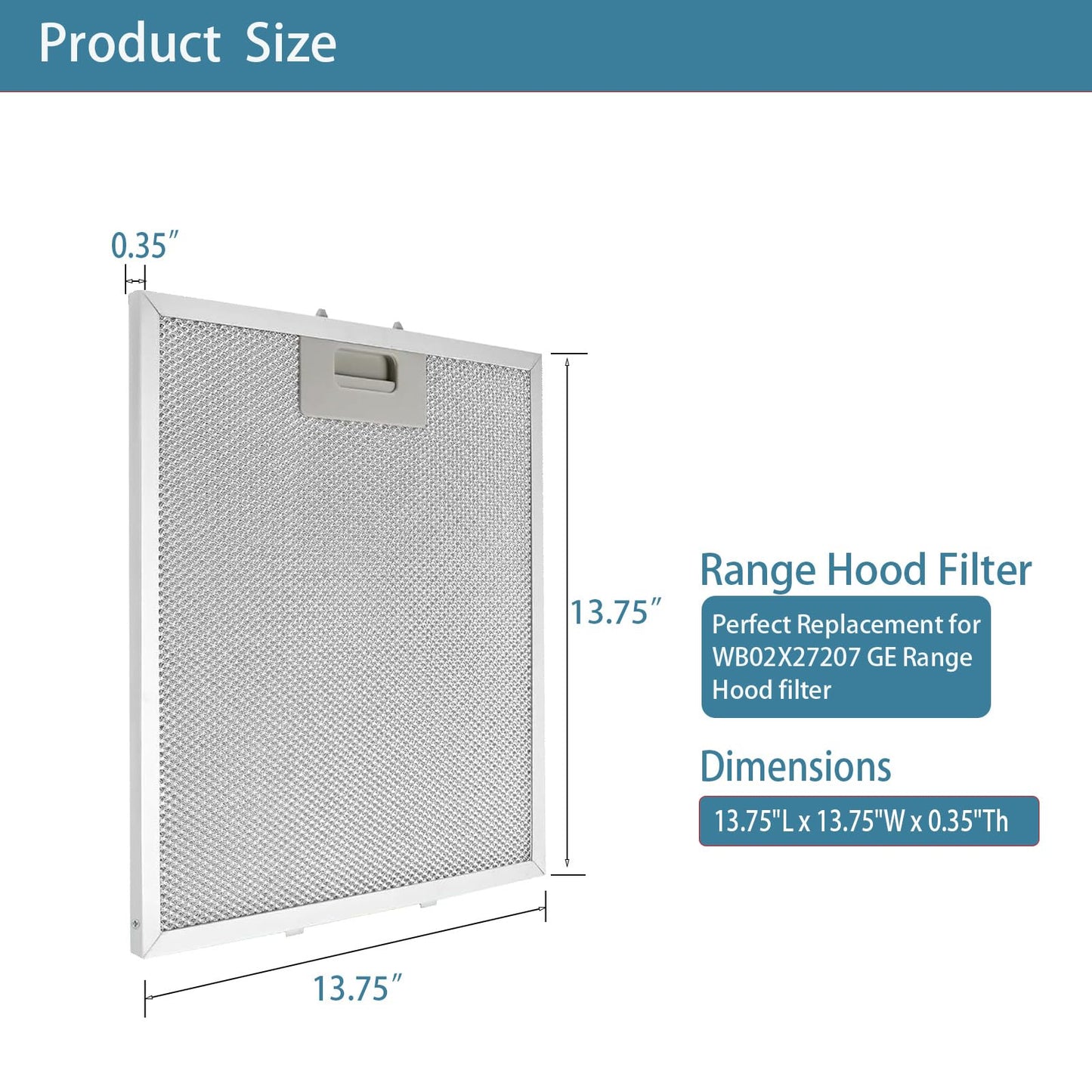 WB02X27207 Range Hood Grease Filter Vent Hood Aluminum Mesh Filter Compatible with GE JVX5300BJ1TS JVX5300DJ1WW JVX5300DJ1BB 13.75"x13.75" Replace 4463981 AP6039217 PS11771771 EAP11771771 2 Pack