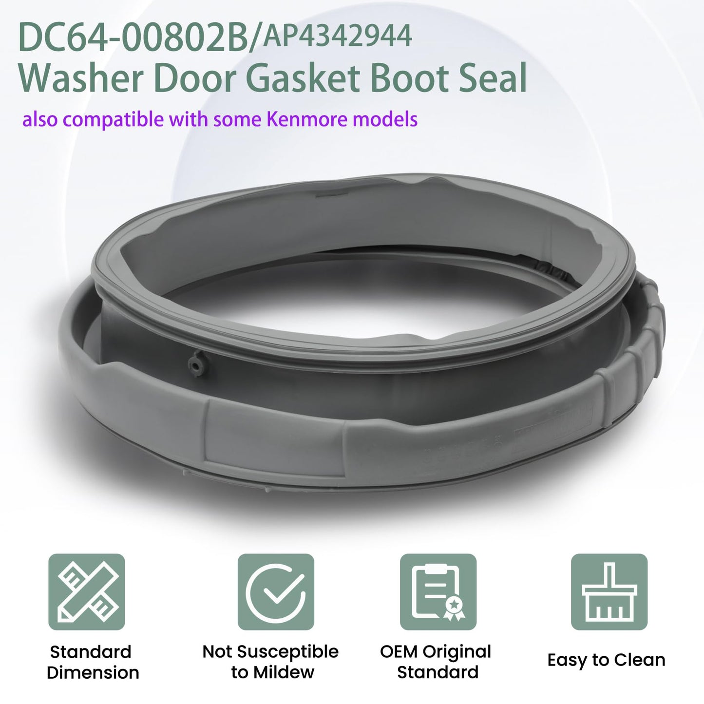 DC64-00802B Washer Door Boot Seal Gasket Diaphragm for Samsung Washing Machine WF210ANW/XAA WF218ANW/XAA WF220ANW/XAA WF331ANW/XAA WF328AAW/XAA Replaces DC64-00802A AP4342944/P4205725 PS4210920