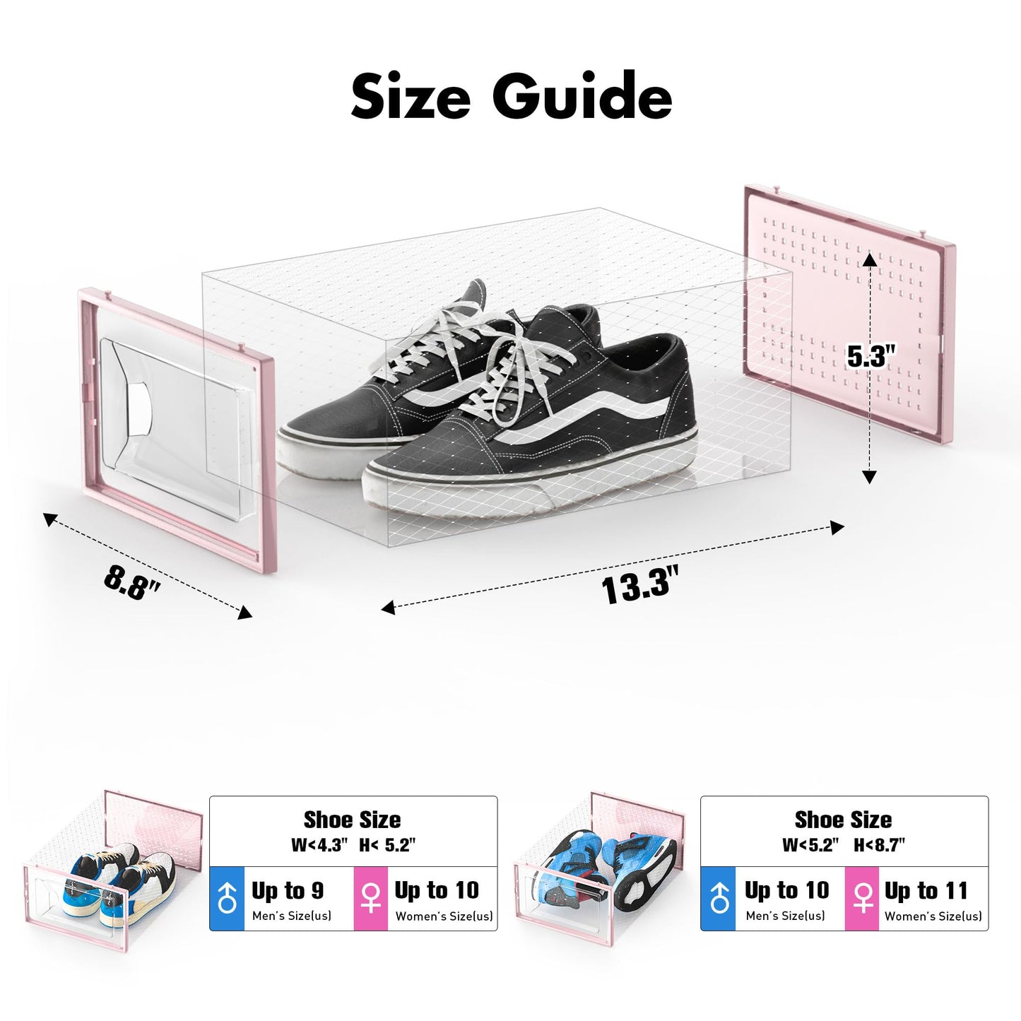 Foluck Shoe Storage Box, 15 Pack Clear Plastic Stackable Shoe Organizer for Closet, Interlocking Design Shoe Container Bins for Sneakers, Foldable Shoe Rack with Lids, Pink