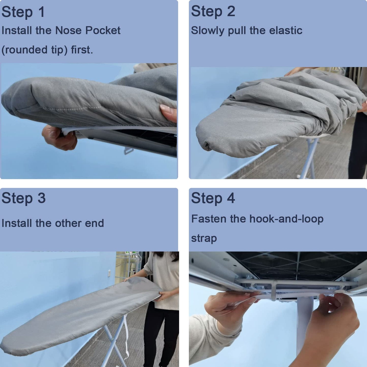 VividPaw Ironing Board Cover and Pad, Small Size 13x43, 12x42, Thick Padding, Elastic Edge, Silicone Coated, Adjustable Fastener, Heavy Duty Padded Iron Board Covers (Blue, 13" x 43")
