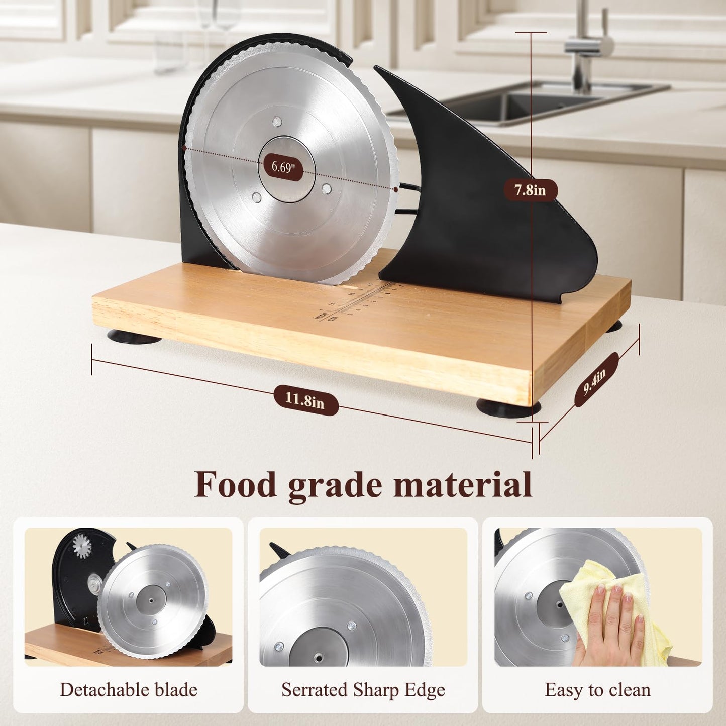 Manual Bread Slicer for Homemade Bread,Even Slicing Thickness-Adjustable Slices,Sourdough Slicer with Scale Lines&SuperStrong SuctionCup Fixation (Black-Guide)