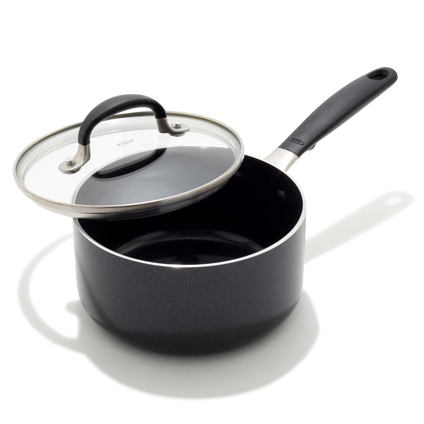 OXO 1.6QT Non-Stick Every Day Sauce Pan with Glass Lid, BPA-Free Comfort Grip Silicone Handle, Dishwasher & Oven Safe, PFAS-Free Ceramic Skillets, Sauce & Soup Chef Pot, Drip-Free, Black