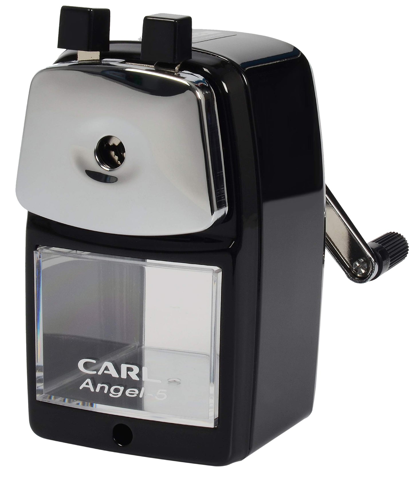 Carl Angel-5 (Black) Heavy-Duty Artist & Teacher Pencil Sharpener – Precision Manual Crank with Auto-Stop, Colored Pencil Compatible, Quiet Operation, Durable Japanese Design.